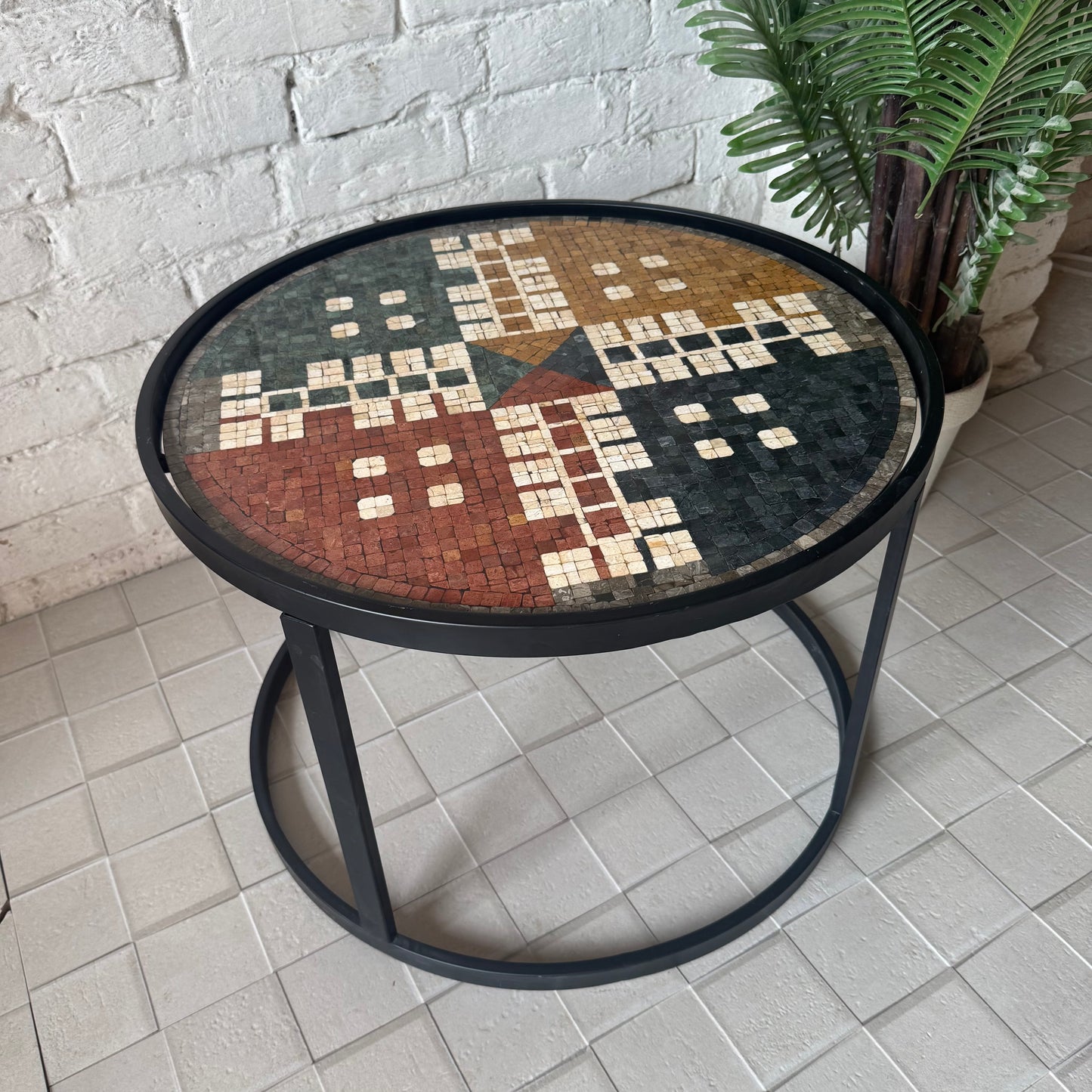 Artisan Stone Coffee Table with Ludo Motif