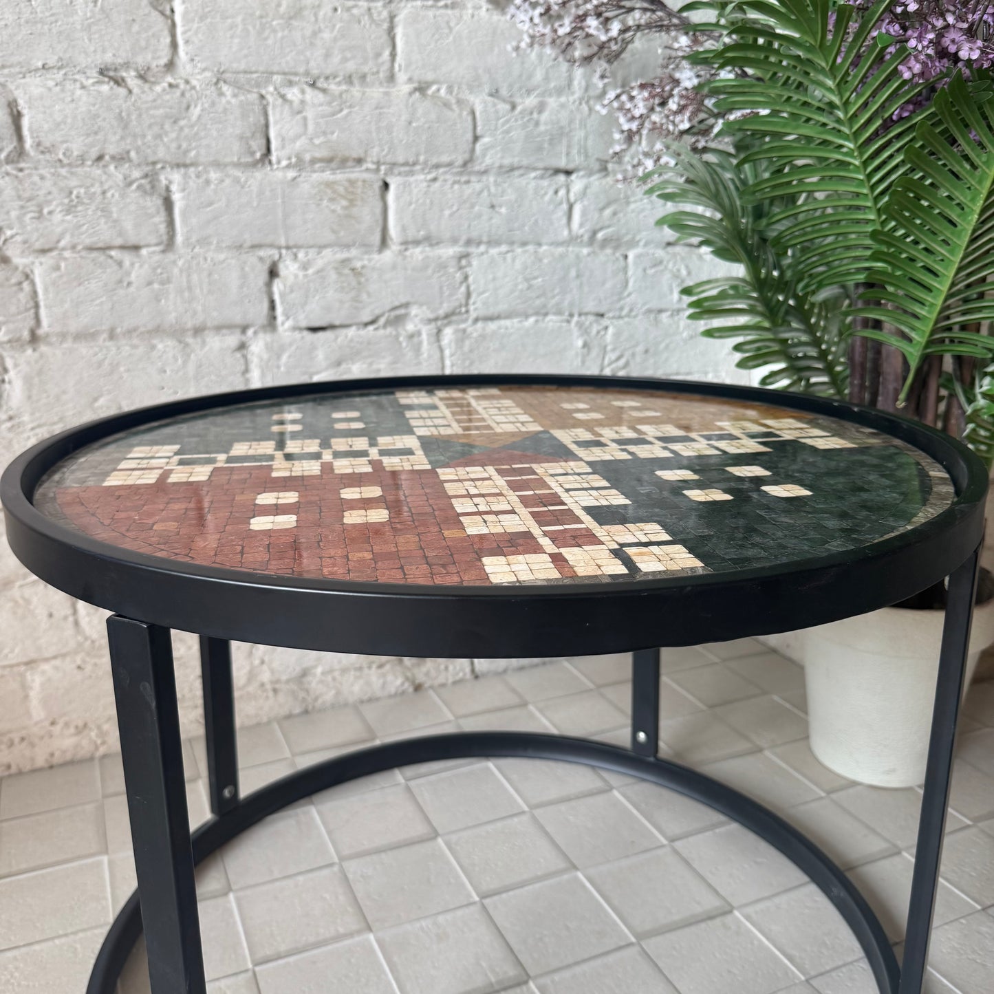 Artisan Stone Coffee Table with Ludo Motif