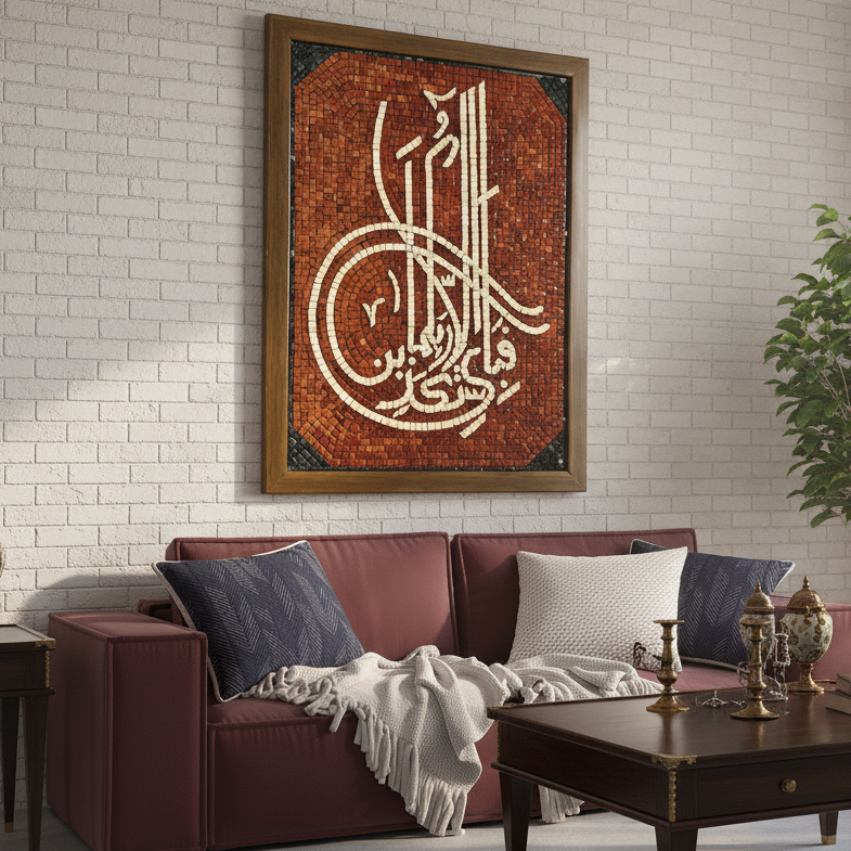 Fabiallah Islamic Wall Art: Handcrafted Islamic Wall Art in Red and Black Stones