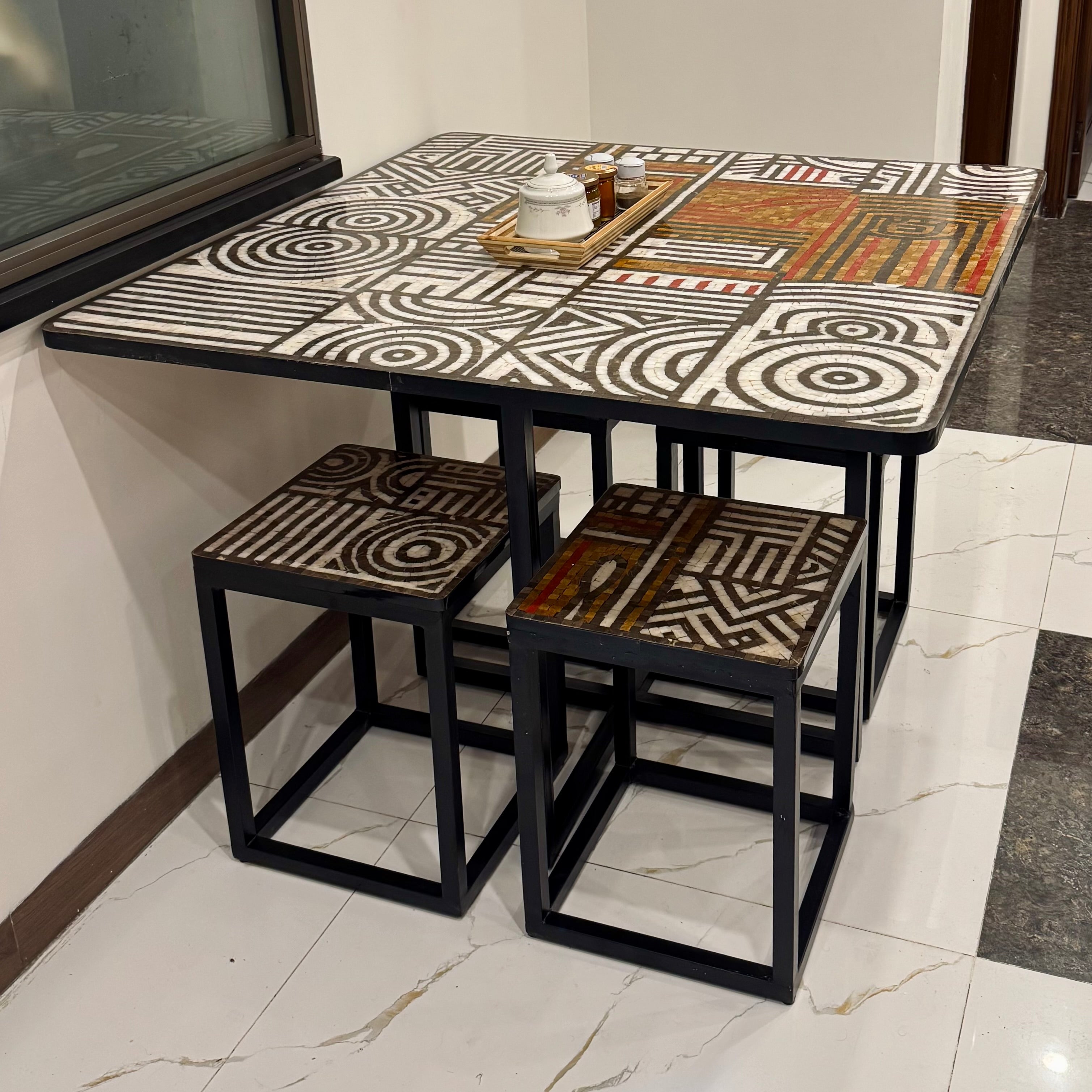 Premium Handcrafted Mosaic Dining Table with Stools