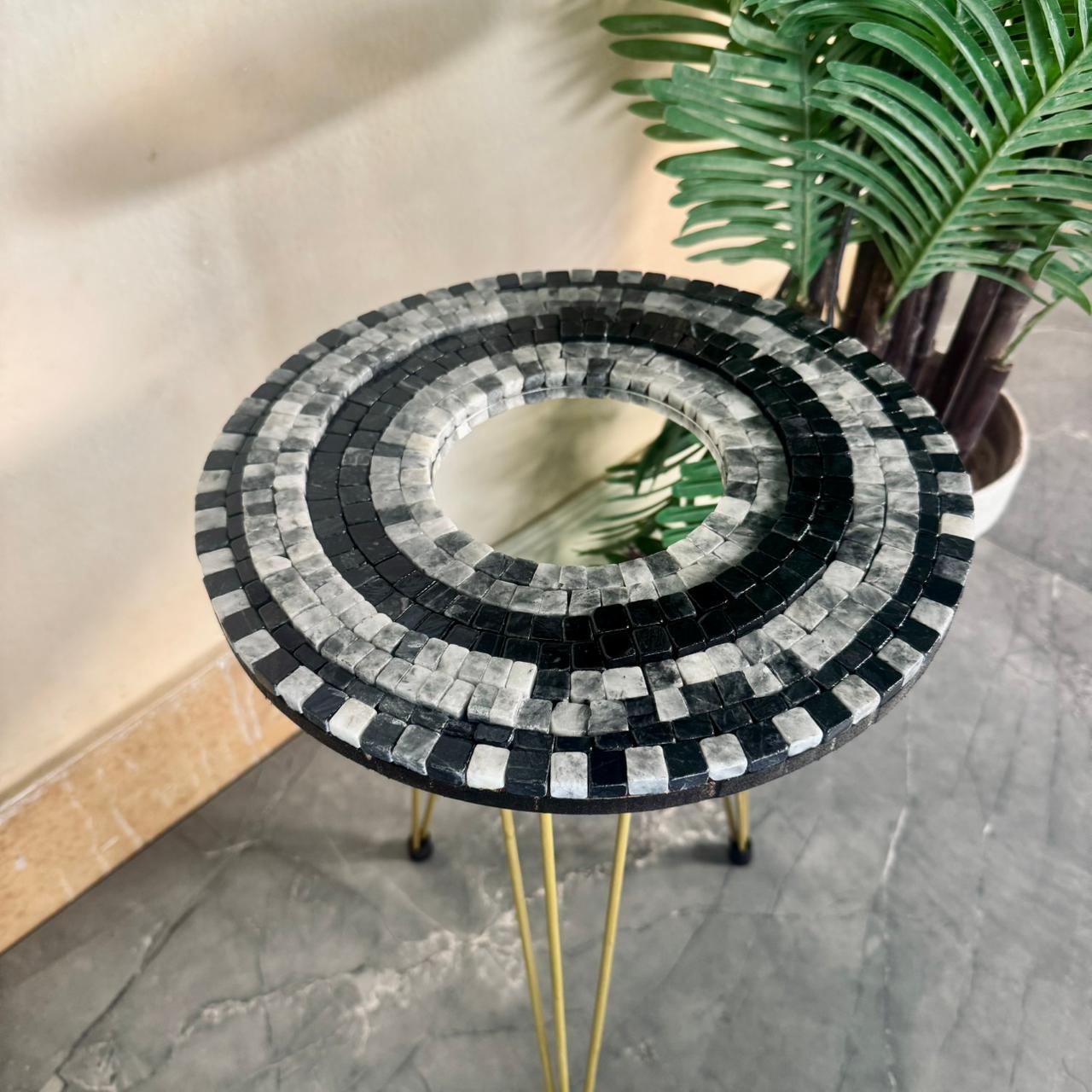 Smart Mosaic Coffee / Vase Table - Elegant Smoky Stone Design with Acrylic Mirror