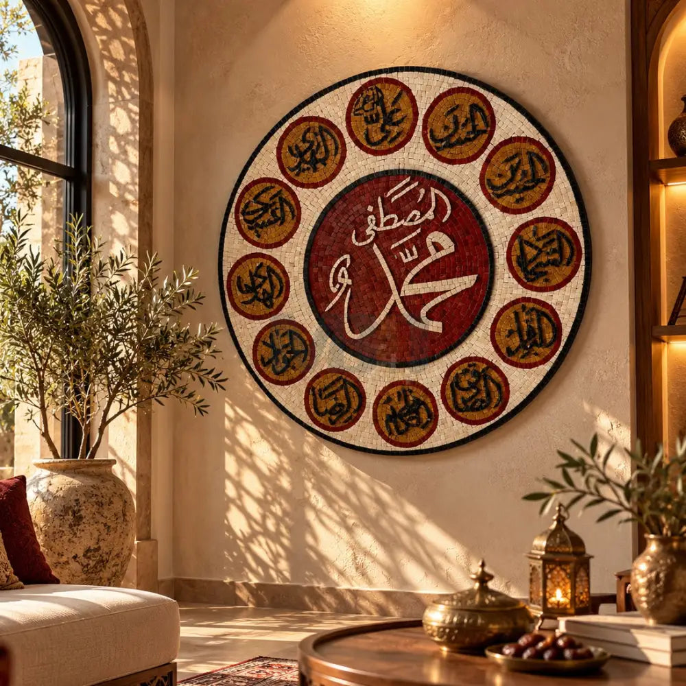 12 Imams & Mohammad PBUH - Arabic Premium Calligraphy Round Hanging Decor - 36’’