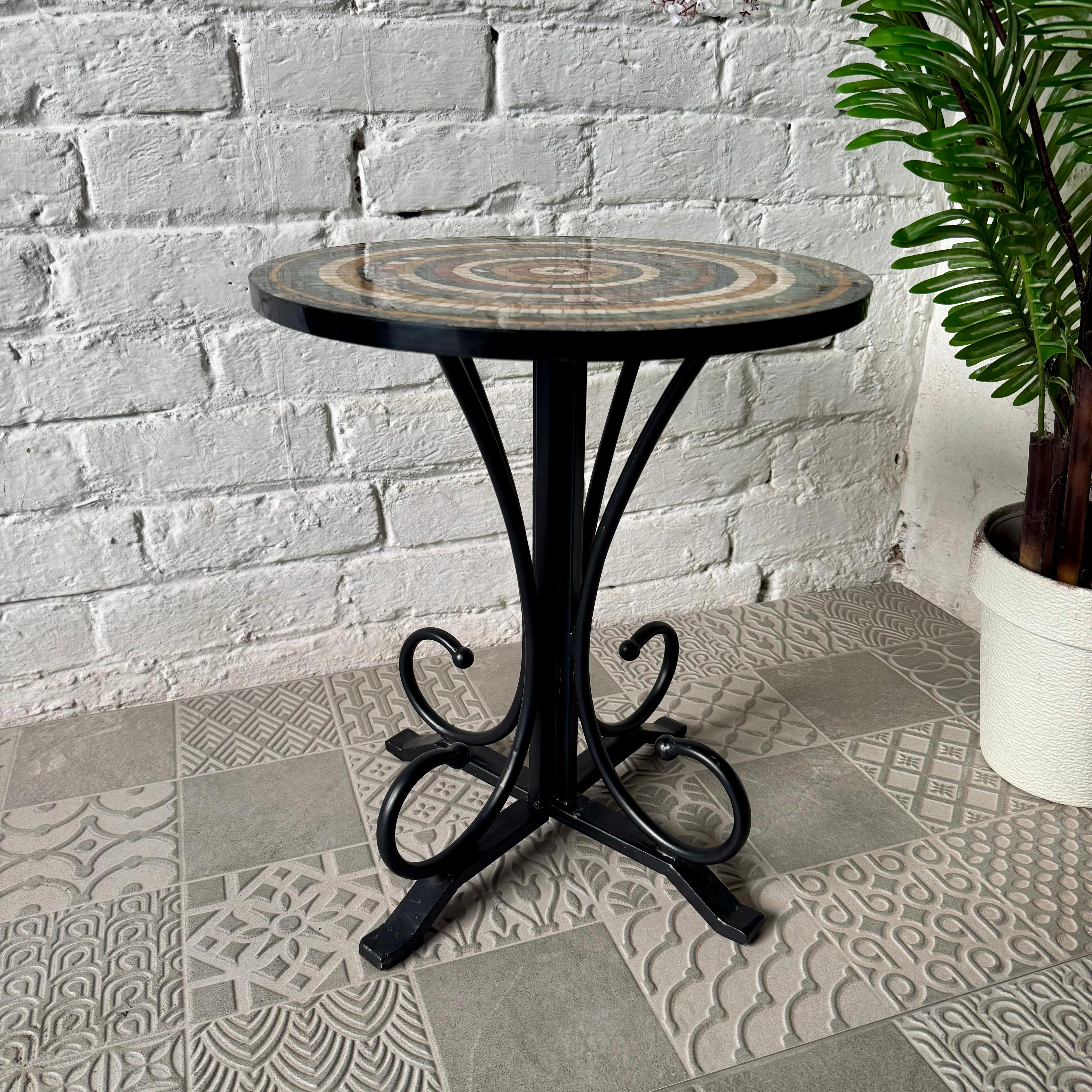 Colourful Aim Stones Design Coffee Table - Ornate Curve Base Adding Charm Everywhere