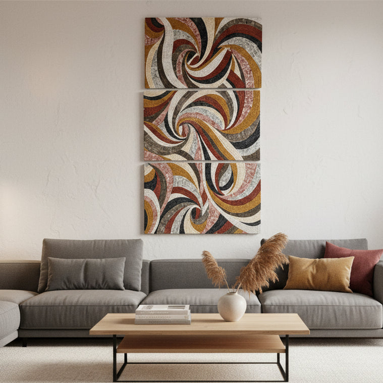 Large Abstract Art for Big Spaces – 3 Panel Mosaic Wall Artwork for Modern Living Room Decor