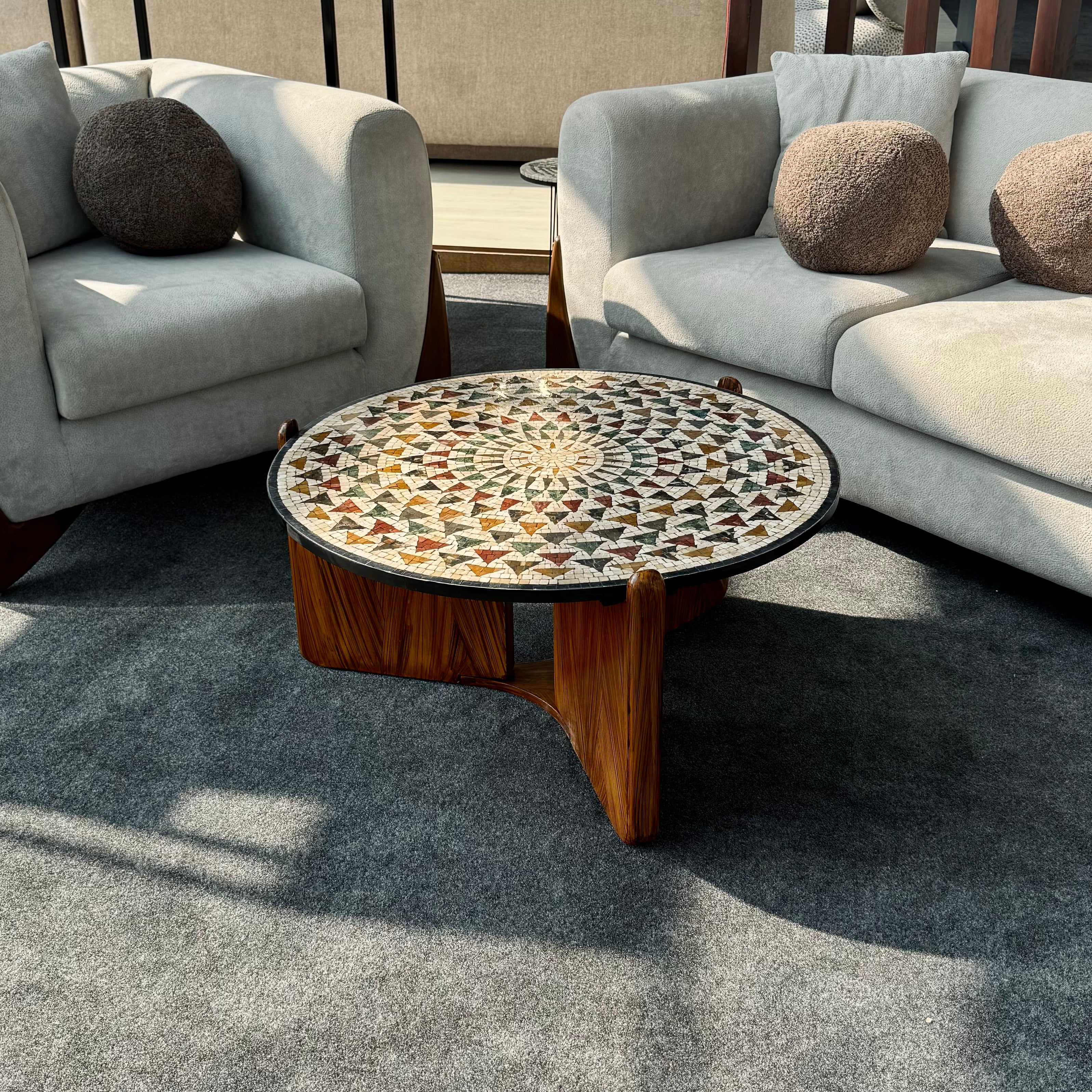 Premium Circular Mosaic Stone Center Table Artwork