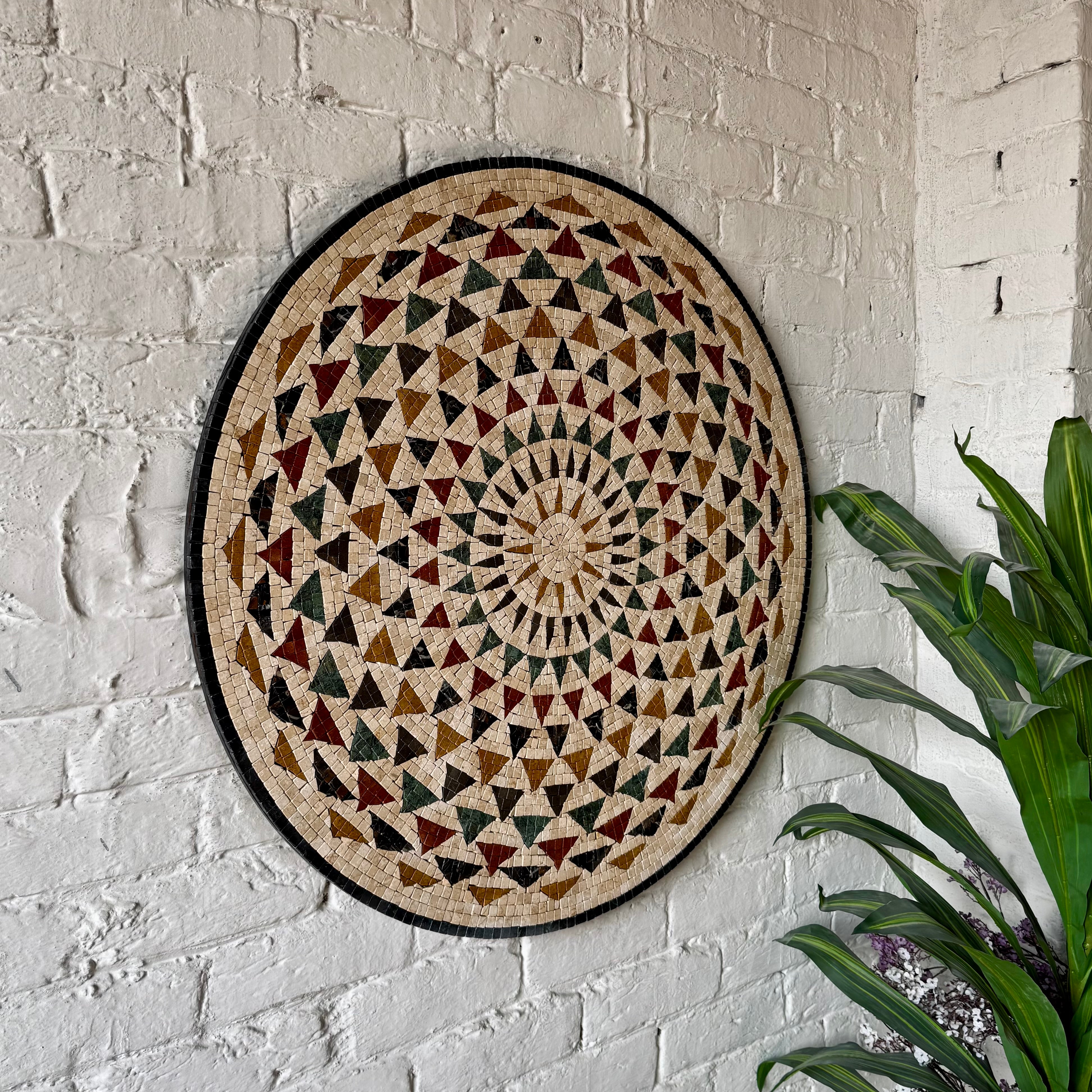 Premium Circular Mosaic Stone Wall Art Unique Interior Decor with Framed Design for Patios