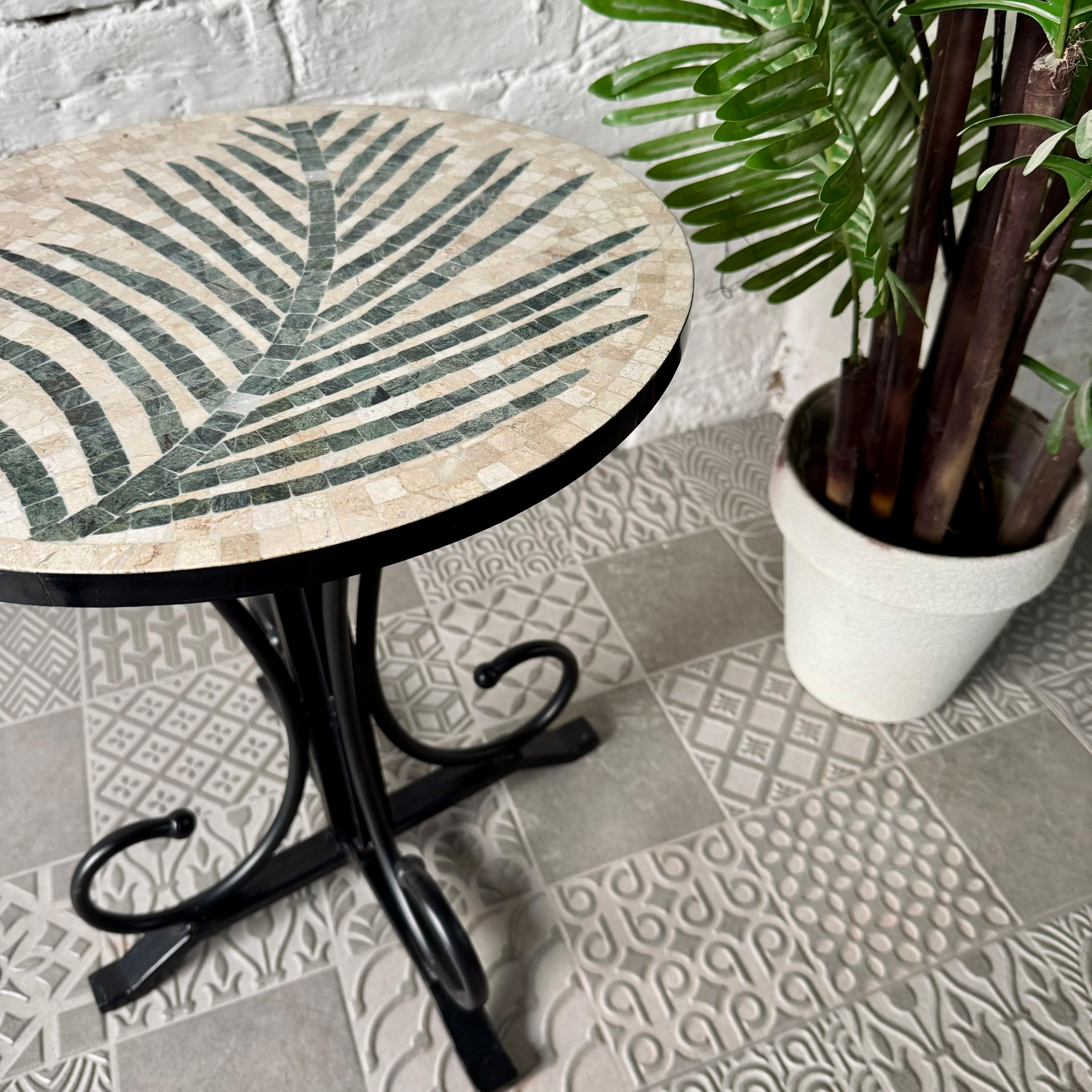 Tea Leaf Stone Coffee Table – Ornate Curve Base for Upscale Home Decor Styles