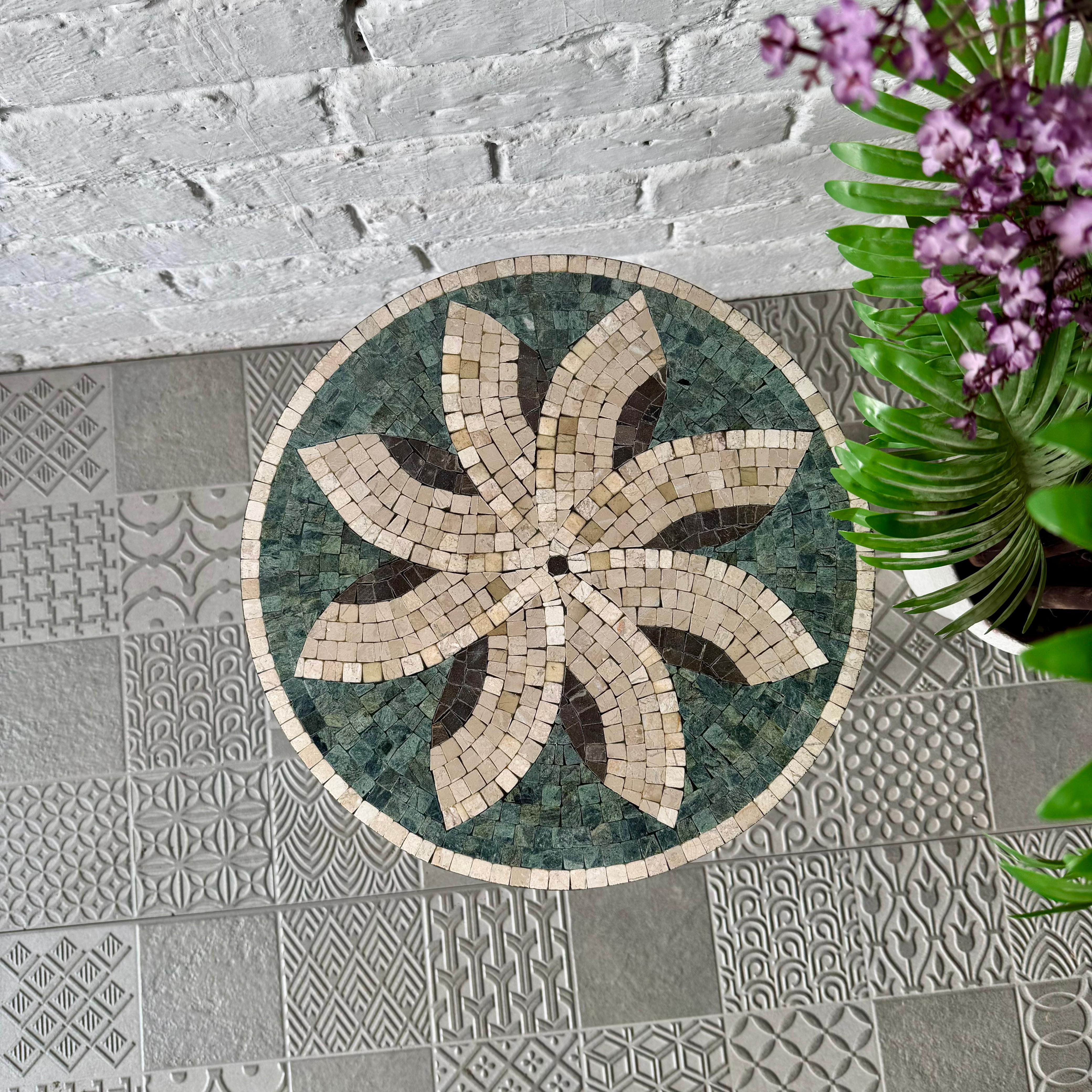 Celestial Petal Mosaic Coffee Table - Ornate Curve Base for Charming Individuals