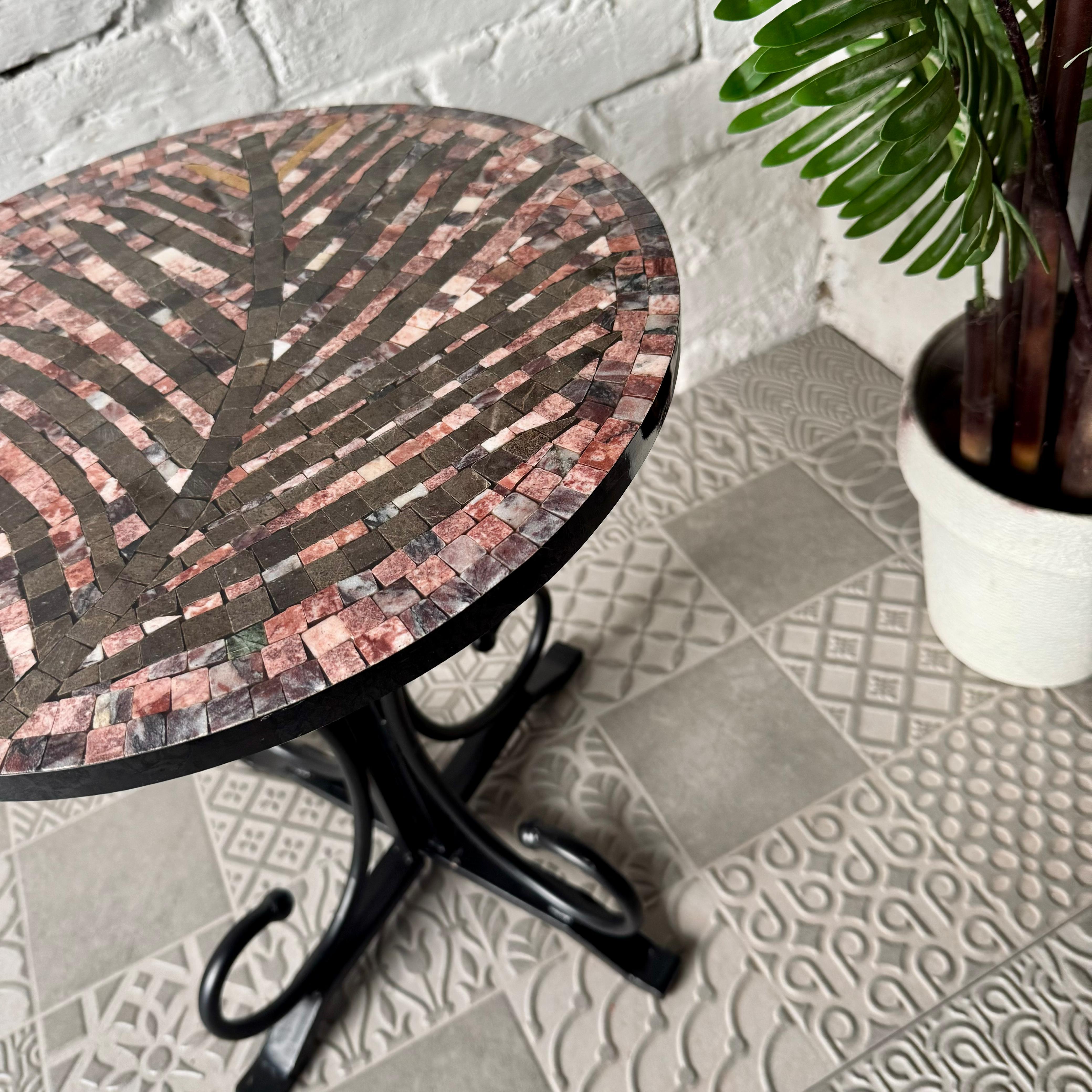 Rosewood Tea Leaf Stone Coffee Table - Ornate Curve Base for Antique Home Decor