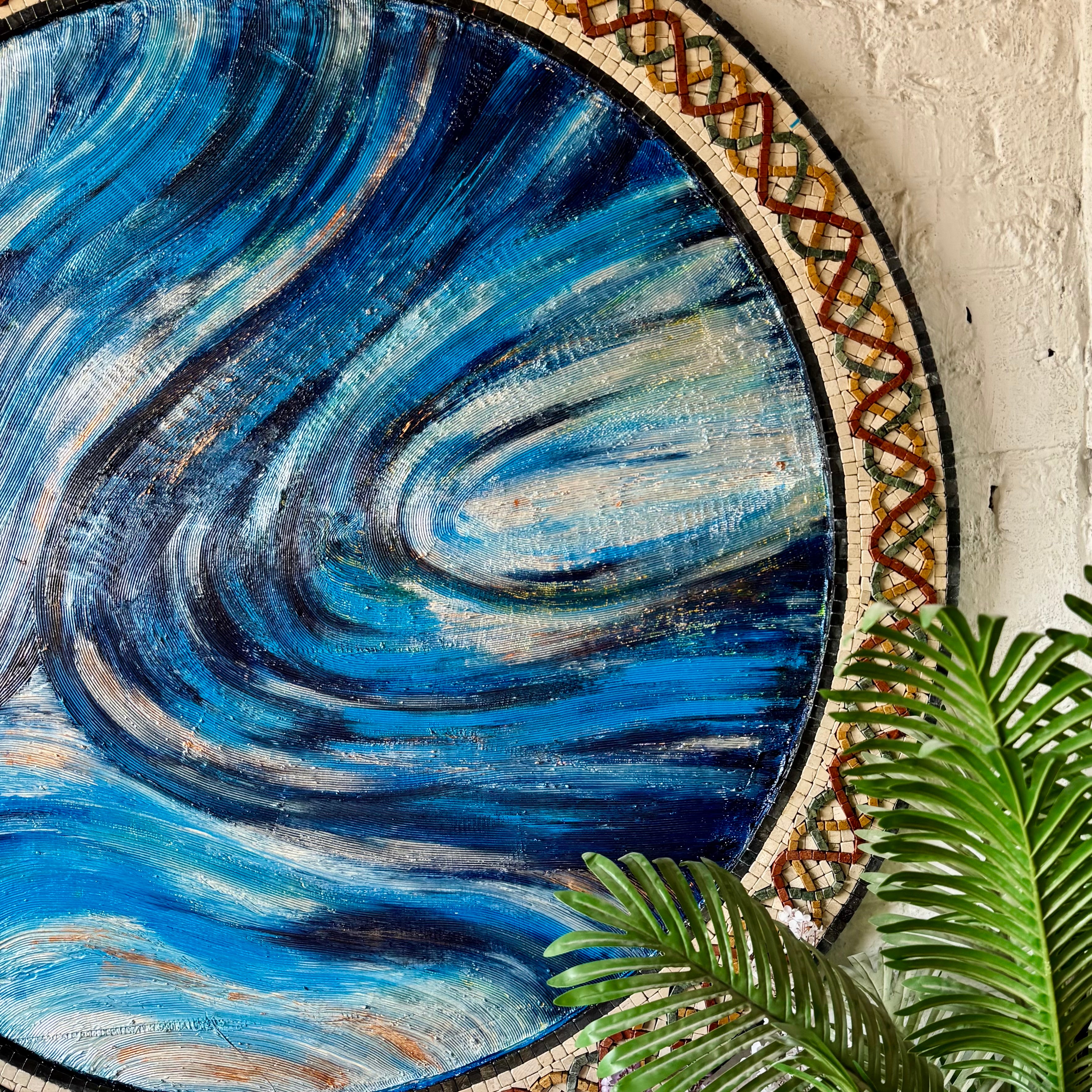 Blue Serenity – Exquisite Mosaic & Textured Artwork with Mesmerizing Fusion