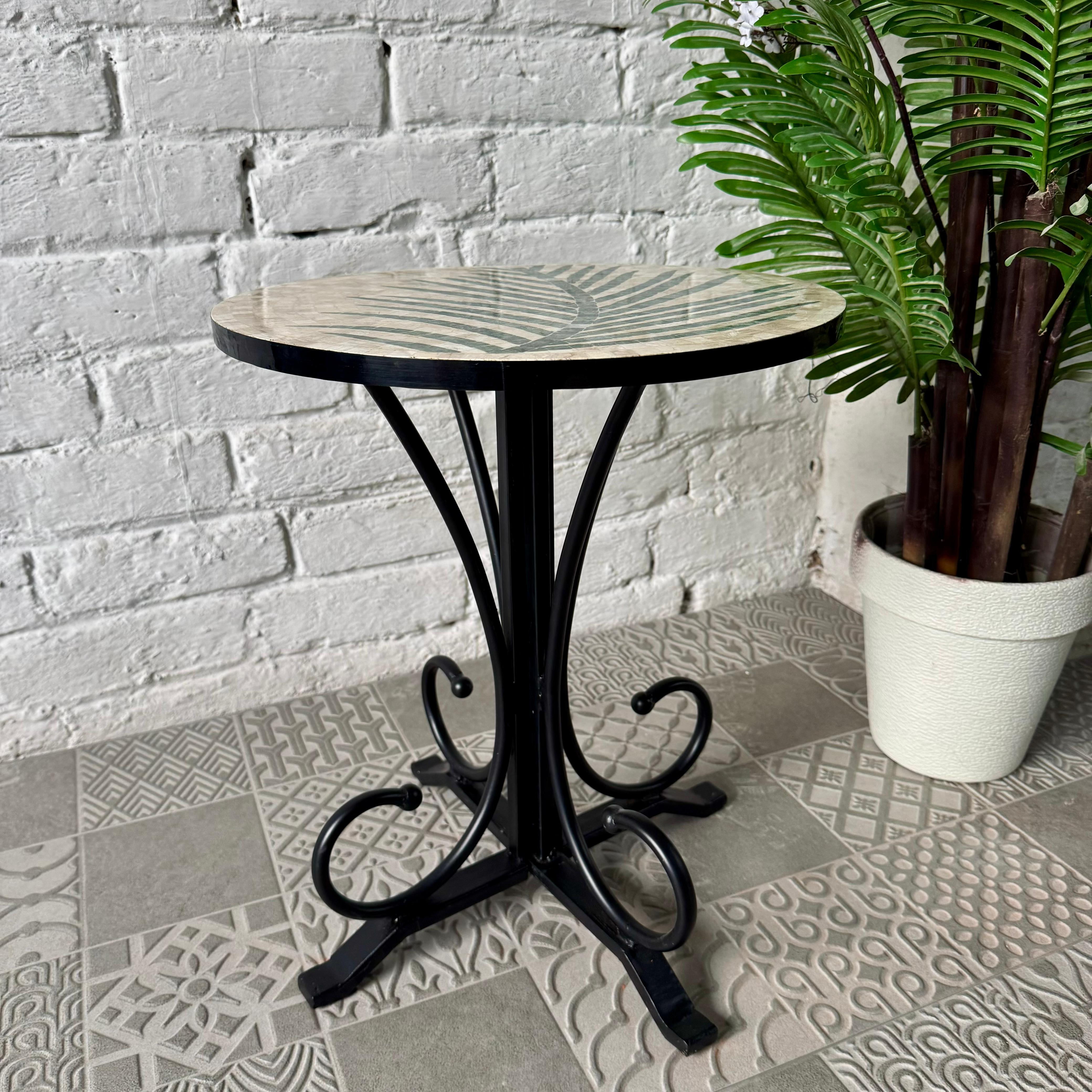 Tea Leaf Stone Coffee Table – Ornate Curve Base for Upscale Home Decor Styles