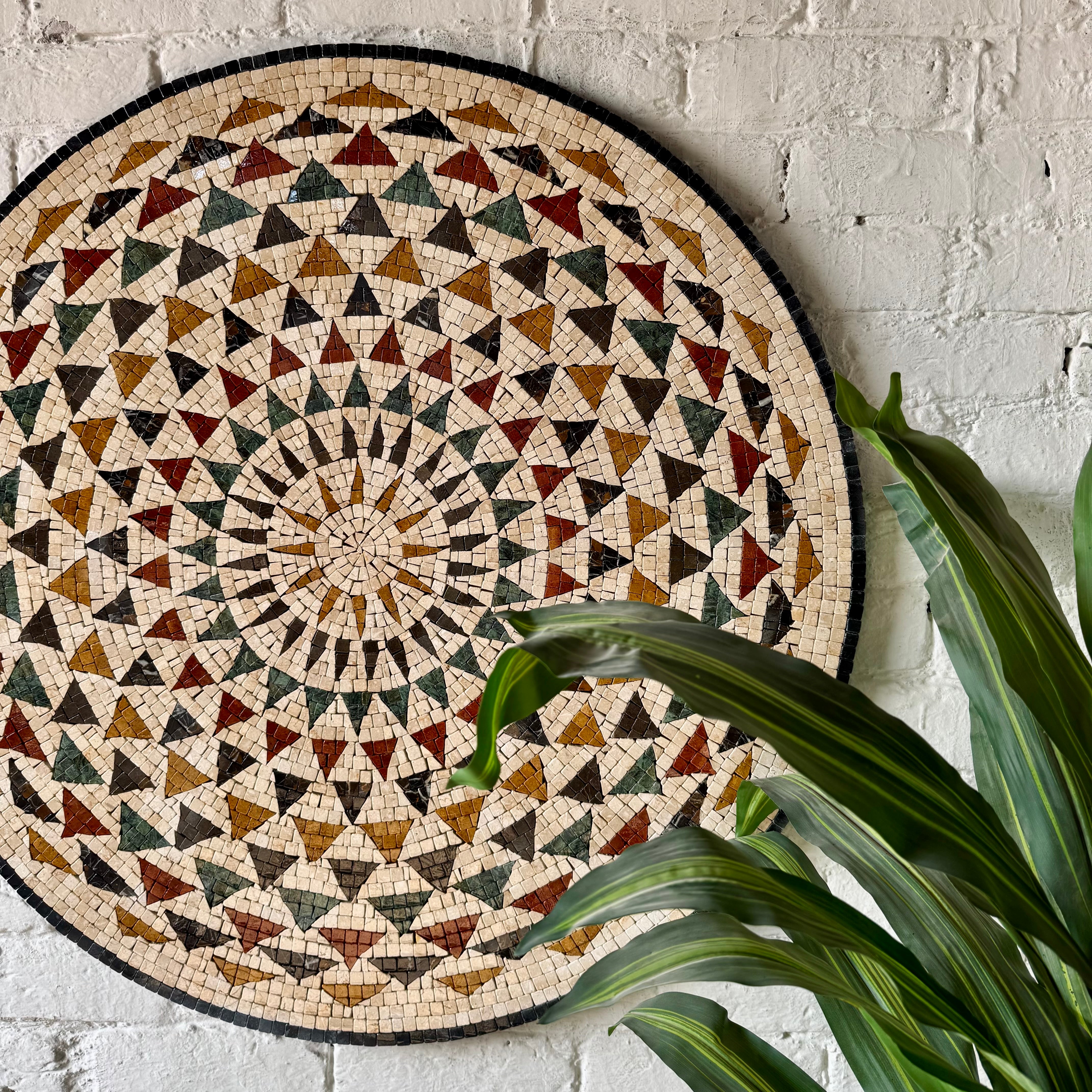 Premium Circular Mosaic Stone Wall Art Unique Interior Decor with Framed Design for Patios