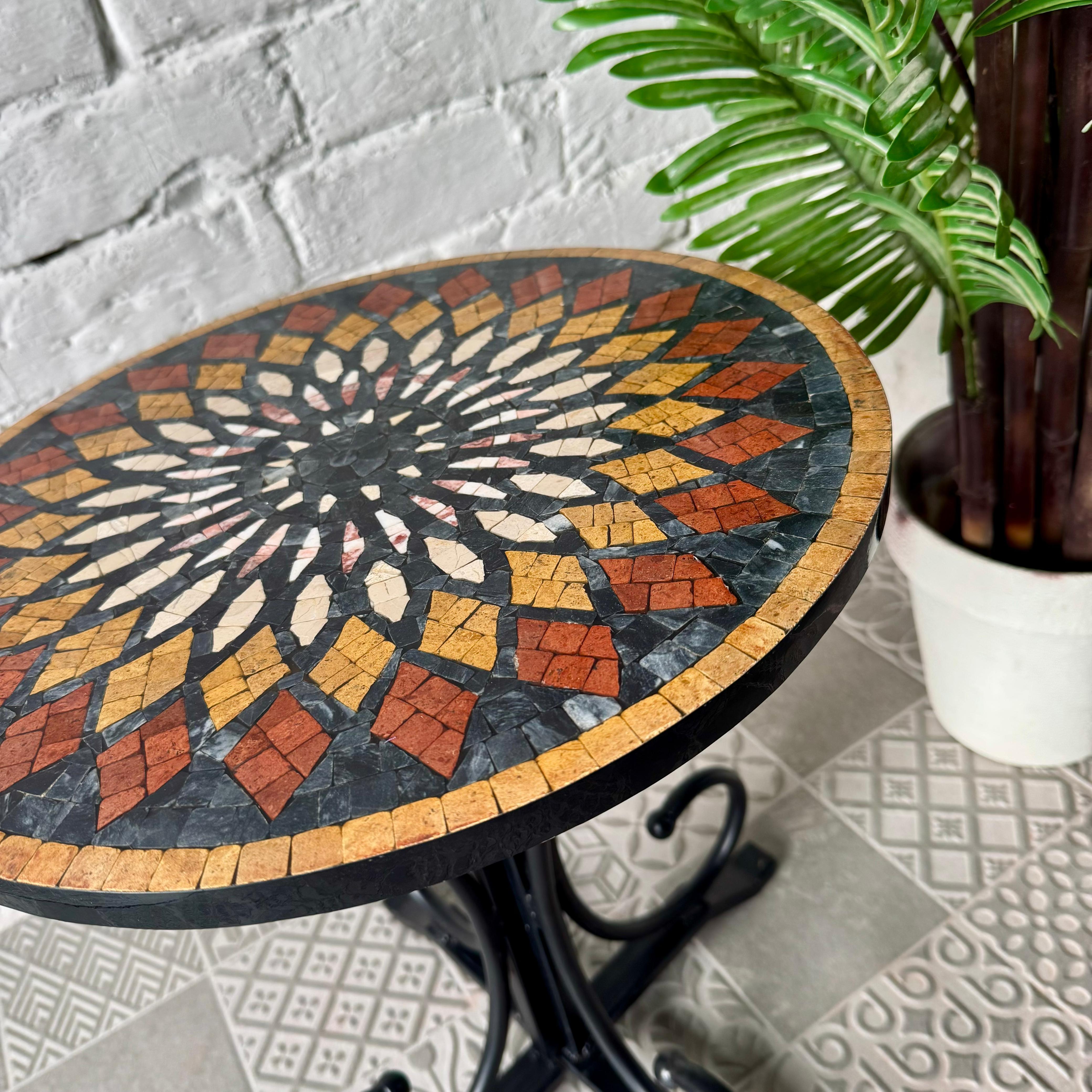 Aurora Mosaic Accent Coffee Table - Ornate Curve Base for Country Home Decor