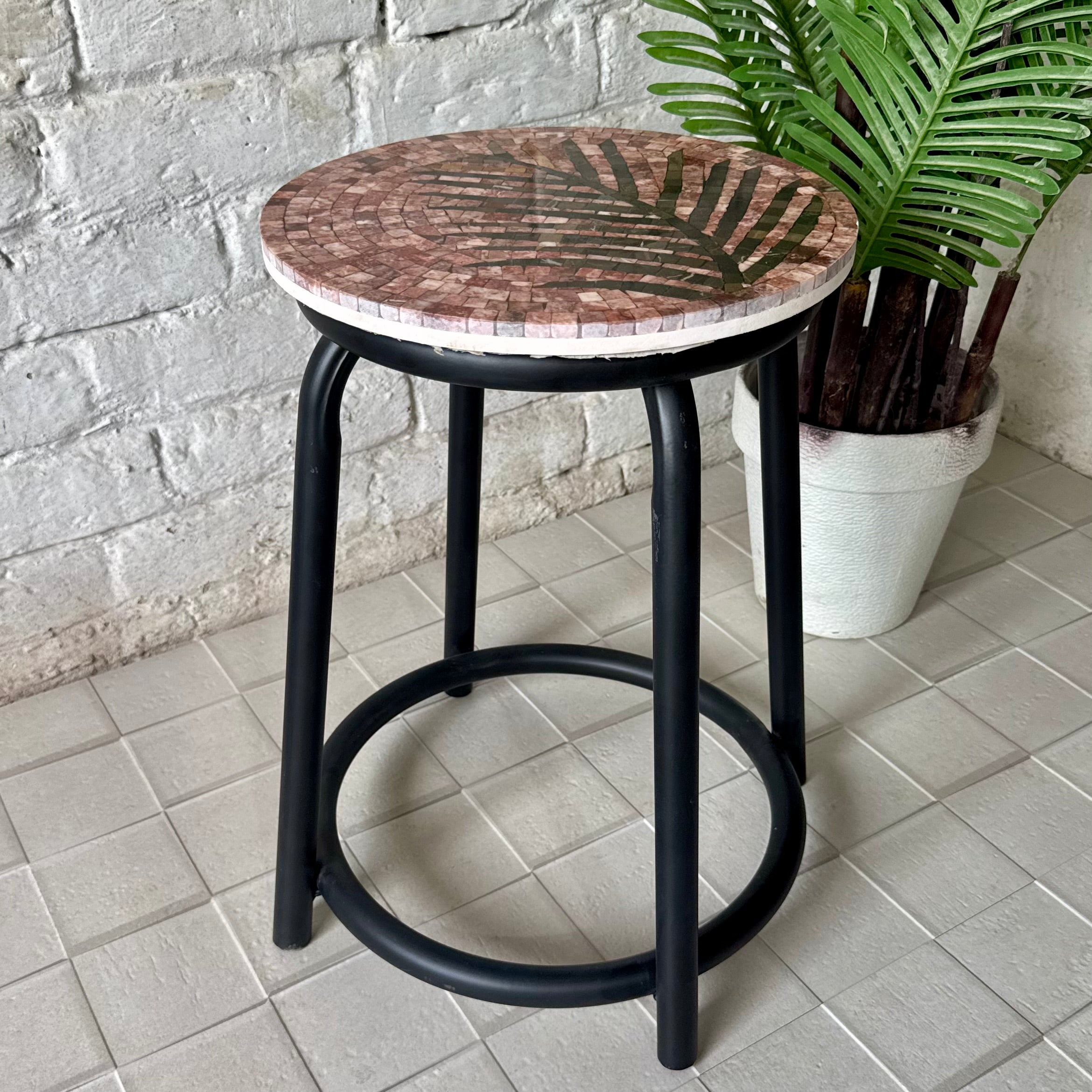 Palm Leaf Mosaic Stool – Affordable Artisan Statement for Economy Home Decor