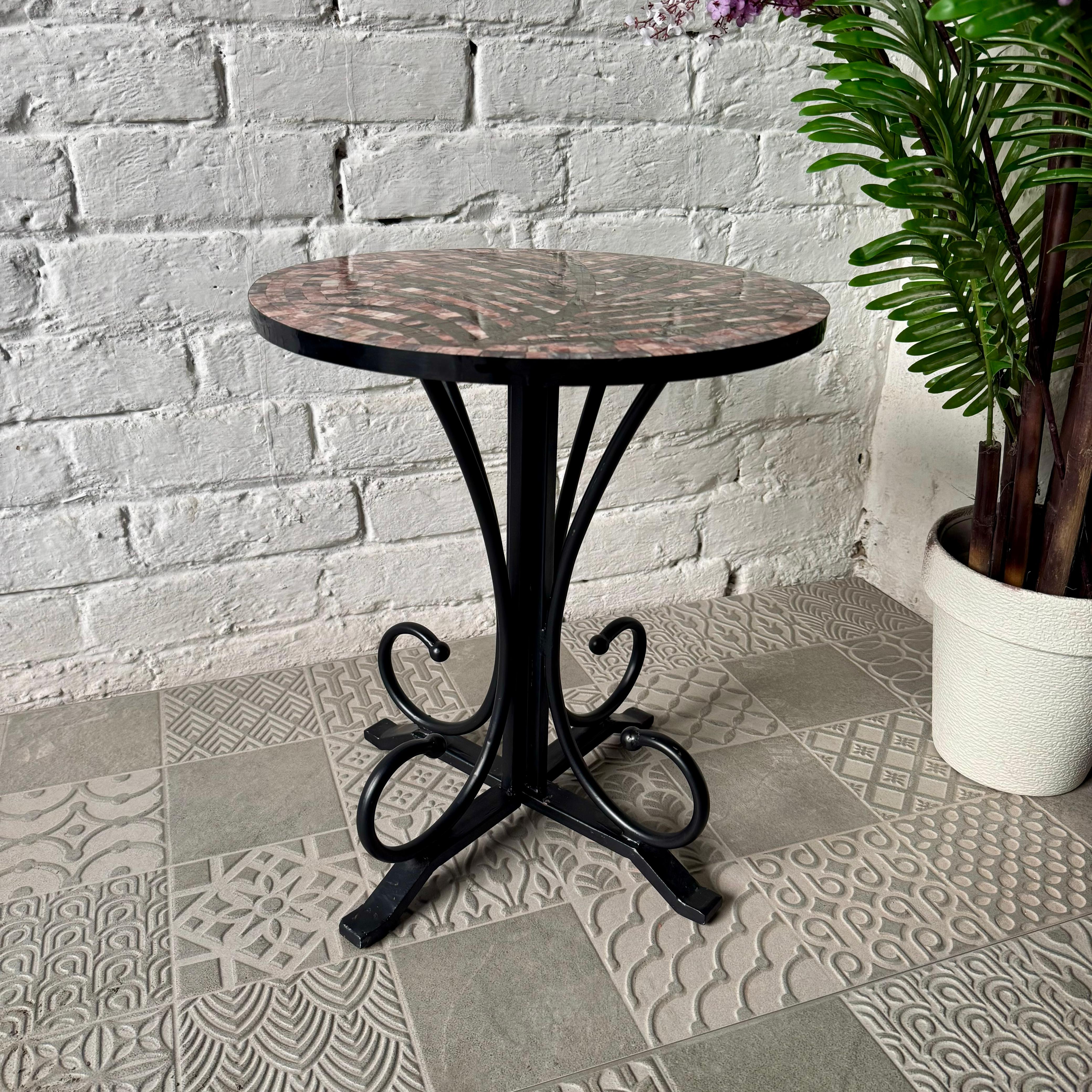 Rosewood Tea Leaf Stone Coffee Table - Ornate Curve Base for Antique Home Decor