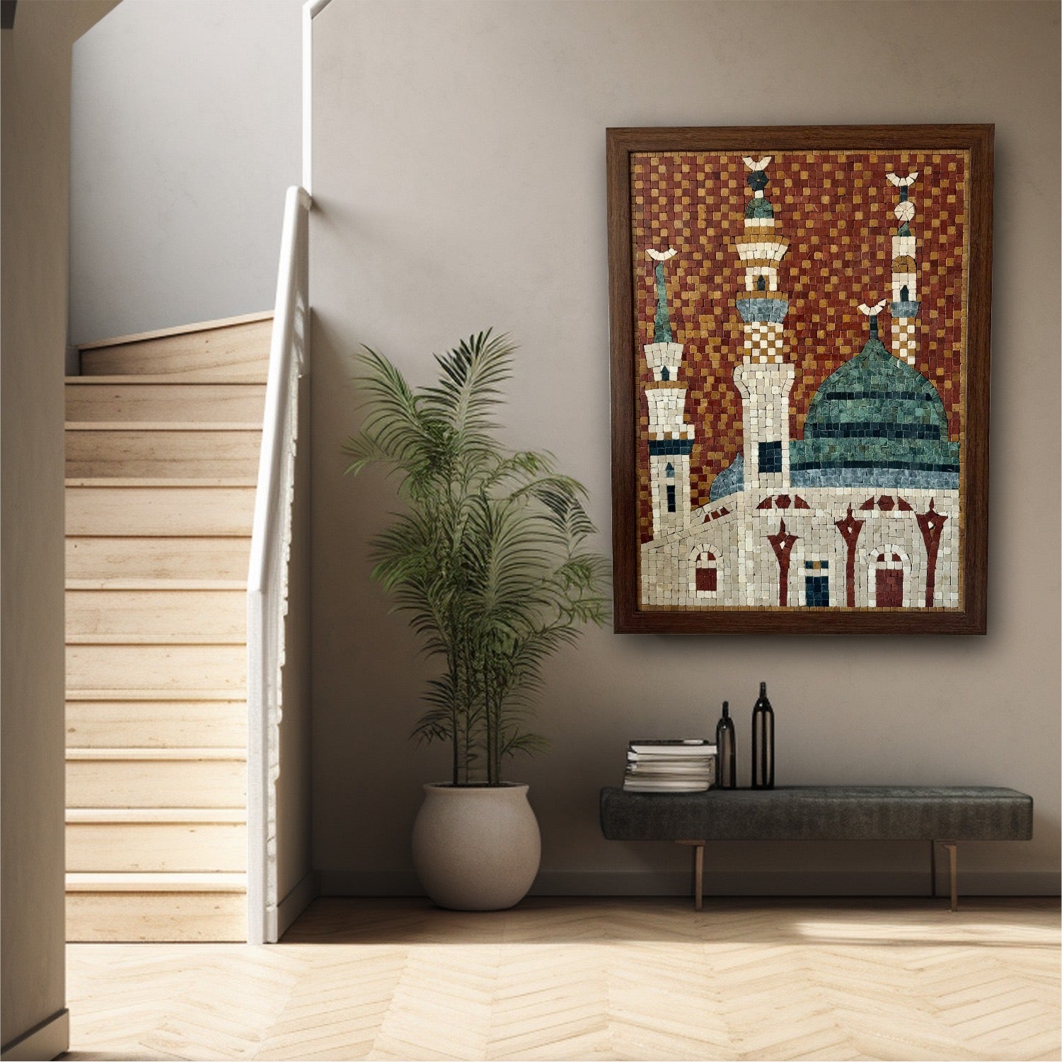 Mosaic Hangiong of Masjid Nabwi for ready to hang on walls, Modern artworks