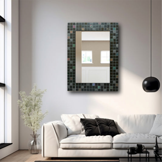 Artisan Black Mosaic Mirror – Unique Matt Stone Craftsmanship