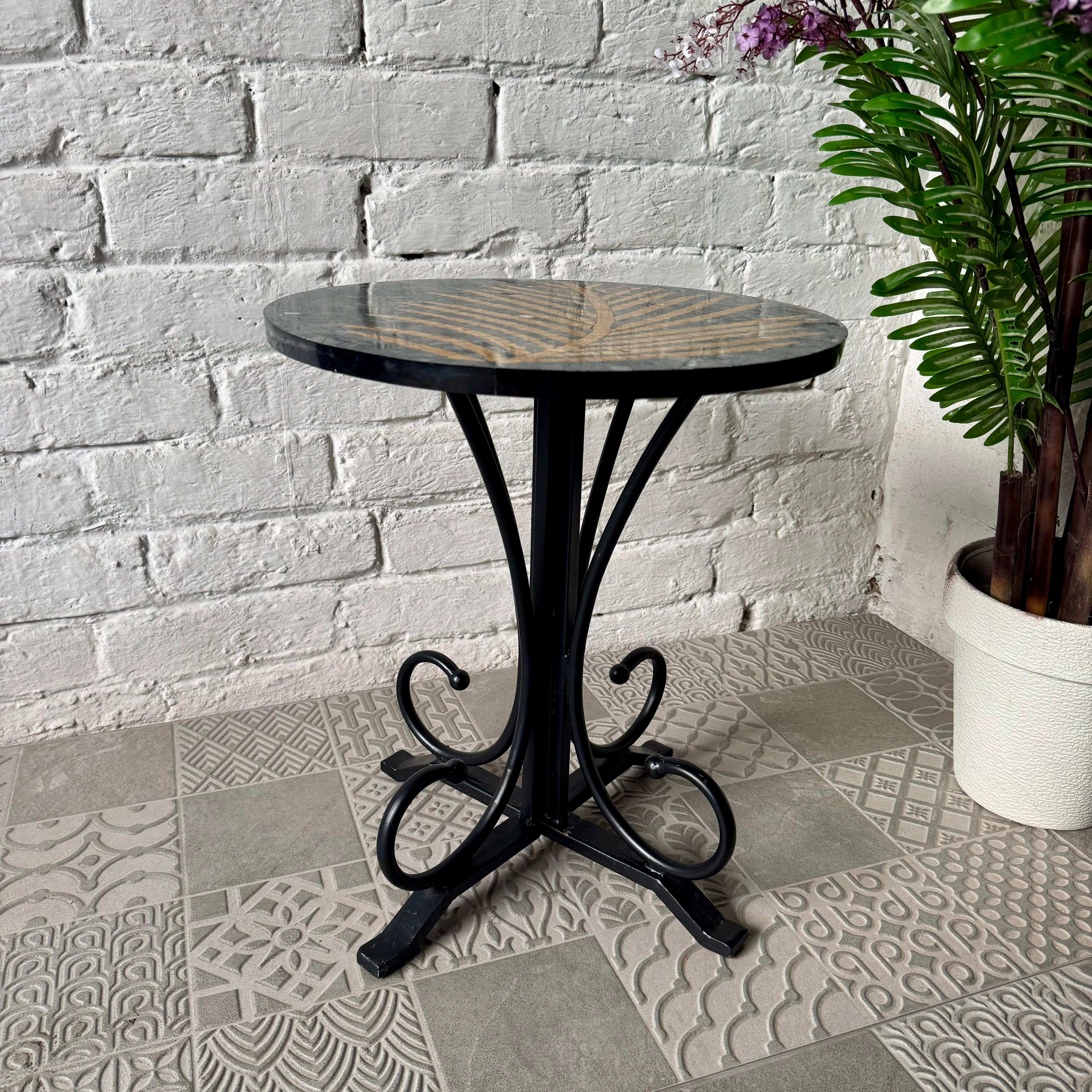 Black Tea Leaf Stone Coffee Table – Ornate Curve Base with Artisan Economy Home Decor