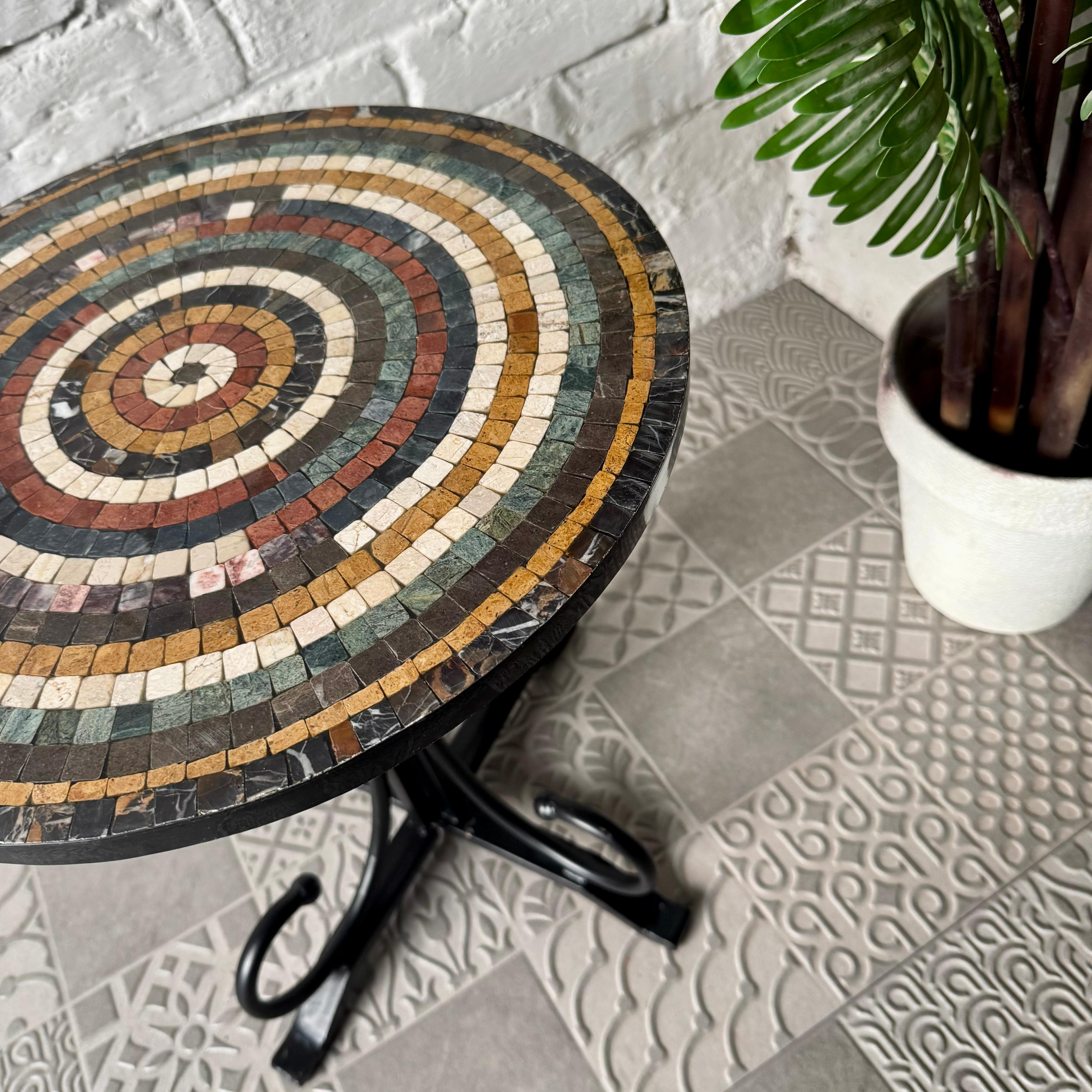 Colourful Aim Stones Design Coffee Table - Ornate Curve Base Adding Charm Everywhere