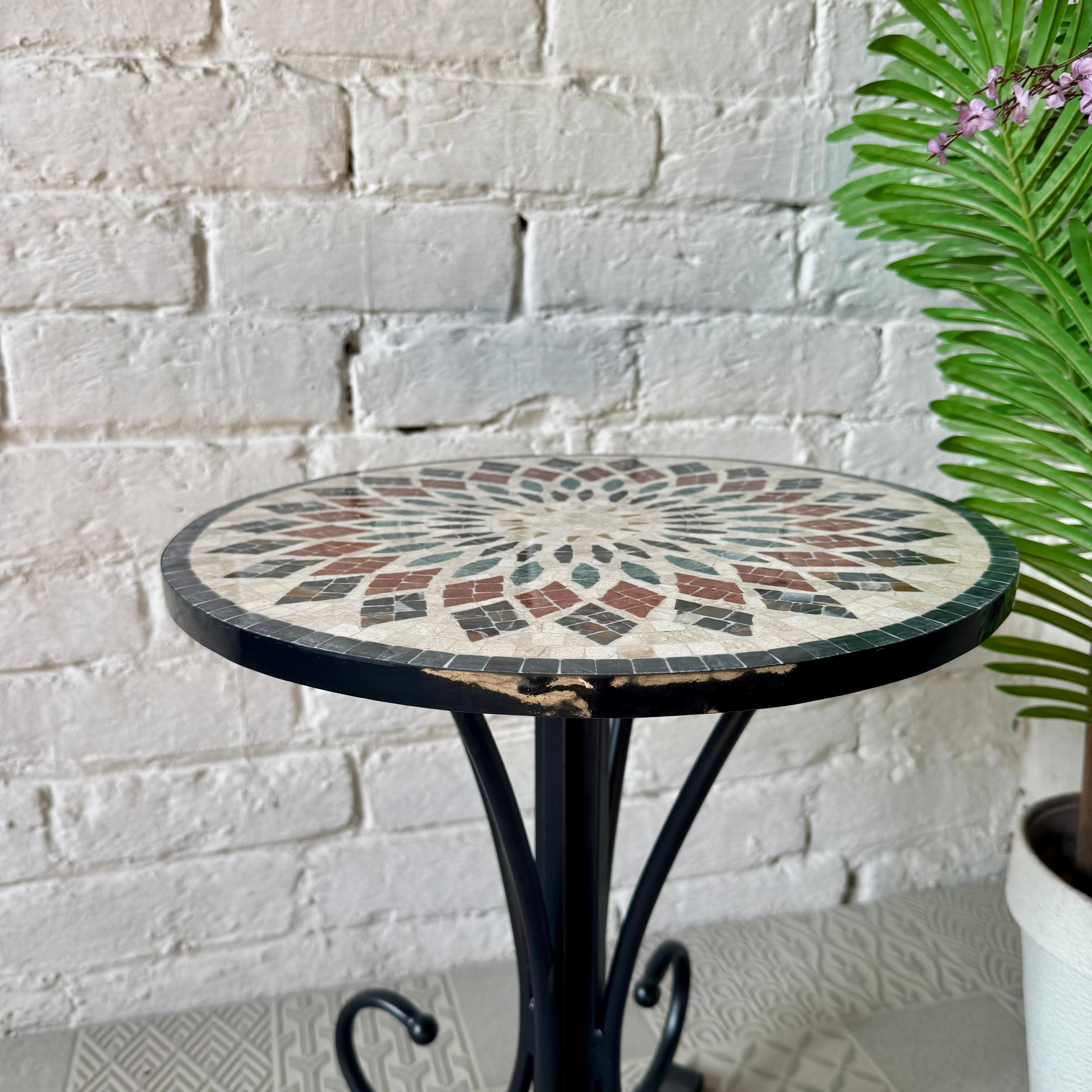 Aurora Mosaic Accent Cream Coffee Table - Ornate Curve Base for Economy Home Decor
