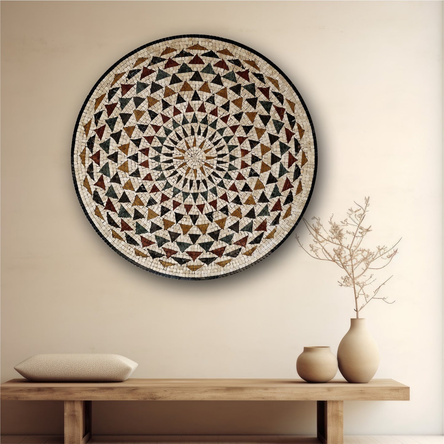 Premium Circular Mosaic Stone Wall Art Unique Interior Decor with Framed Design