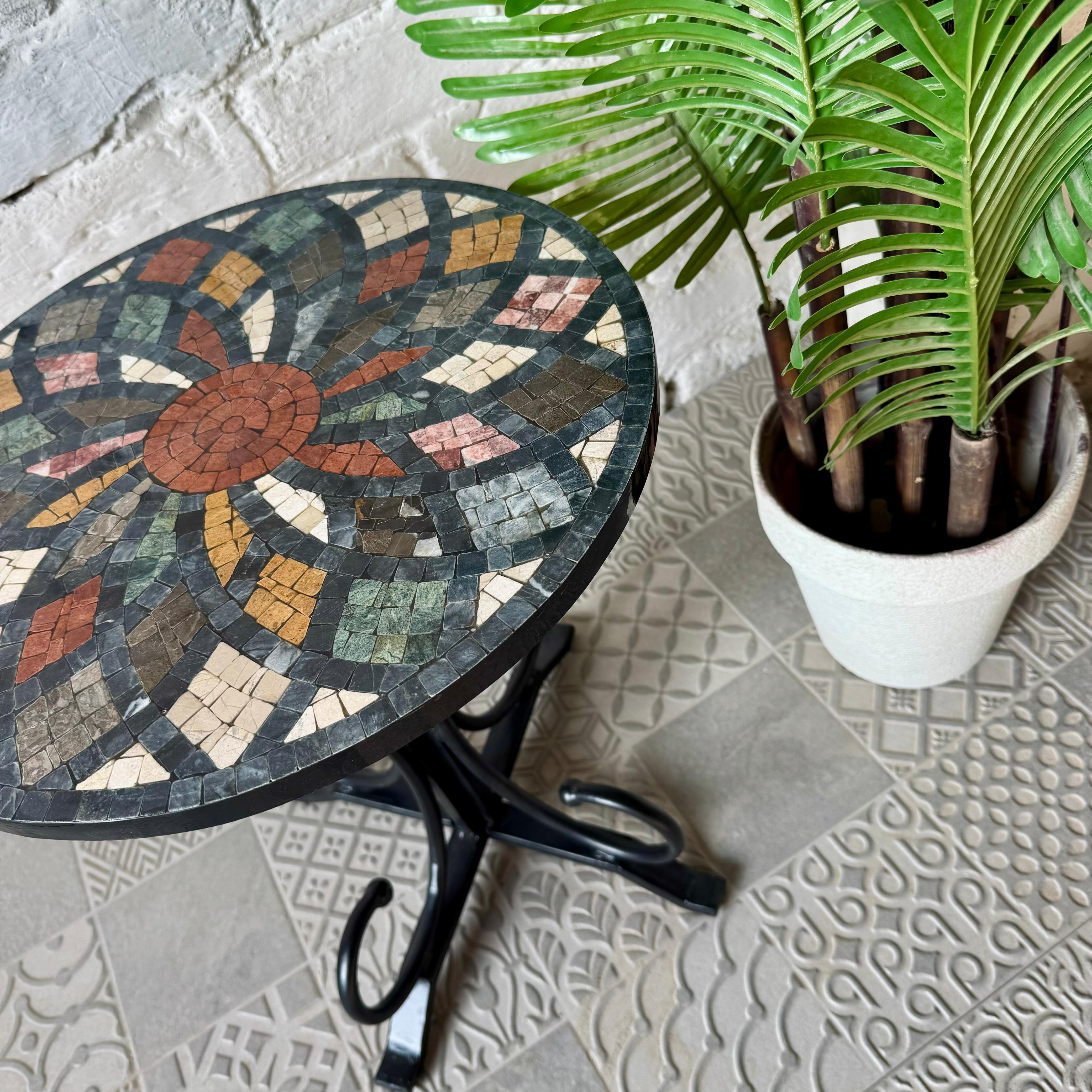 Outdoor Vibrant Multicoloured Stone Coffee Table for Creative Studios