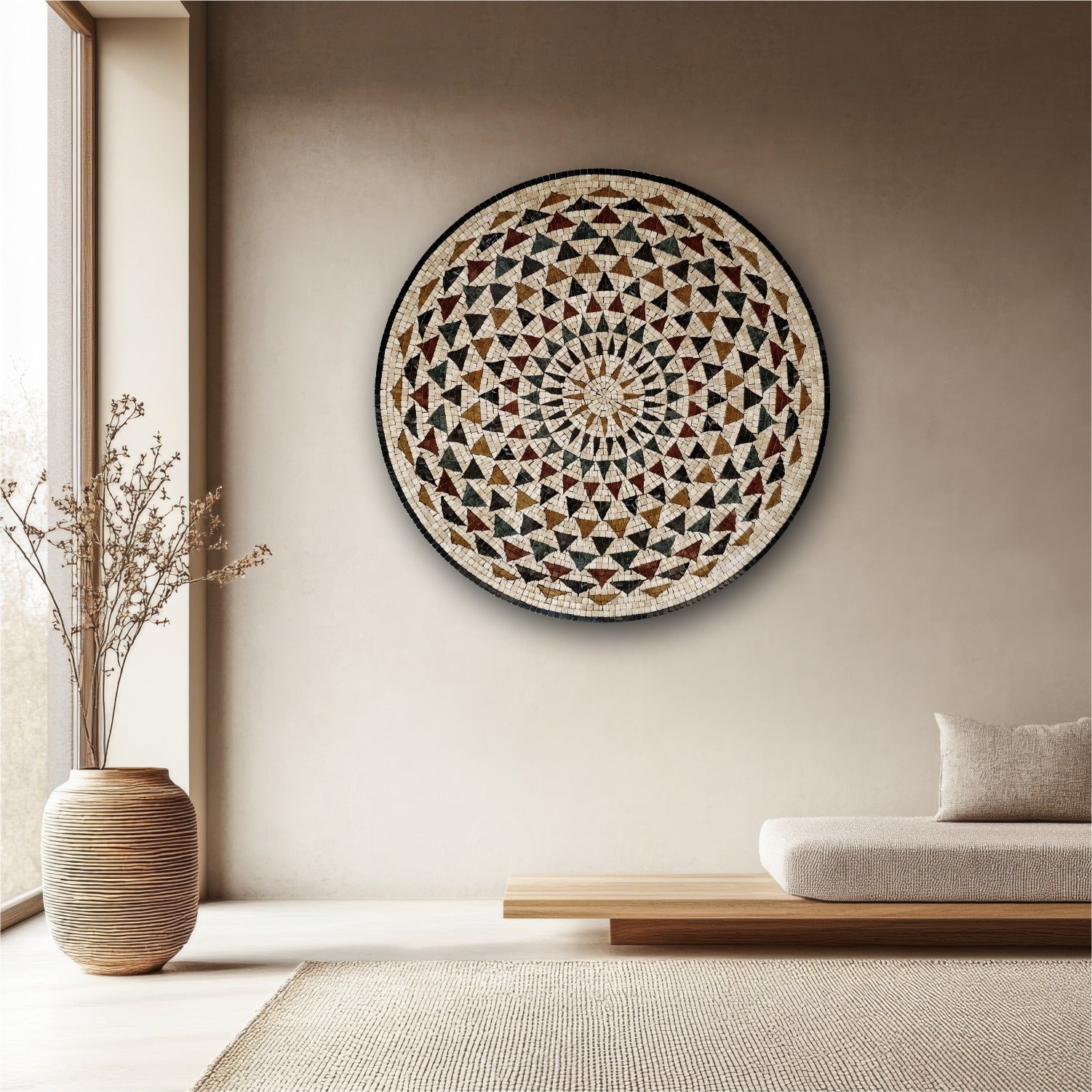Premium Circular Mosaic Stone Wall Art Unique Interior Decor with Framed Design for Patios
