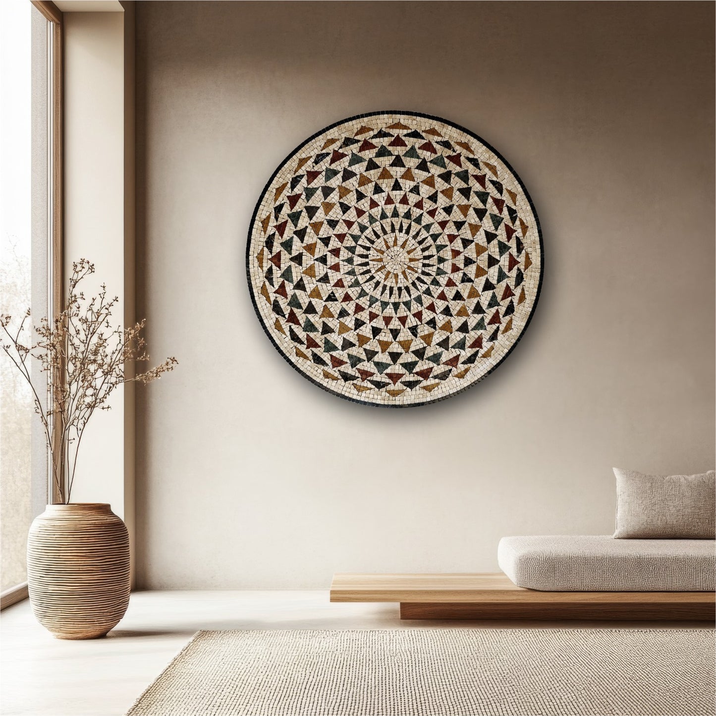 Premium Circular Mosaic Stone Wall Art Unique Interior Decor with Framed Design