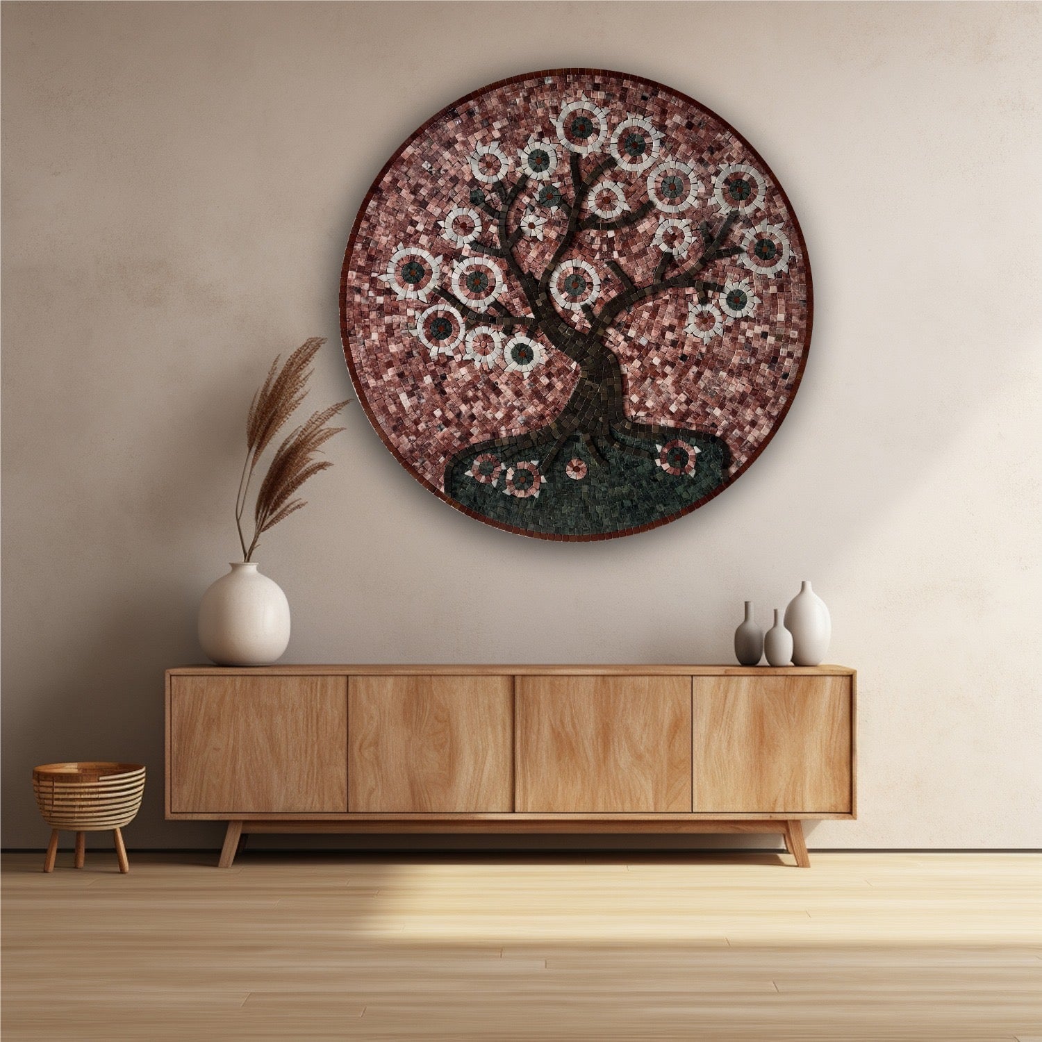 Flourishing Blossom Roots – Artistic Mosaic Stone Wall Art for Country Home Decor