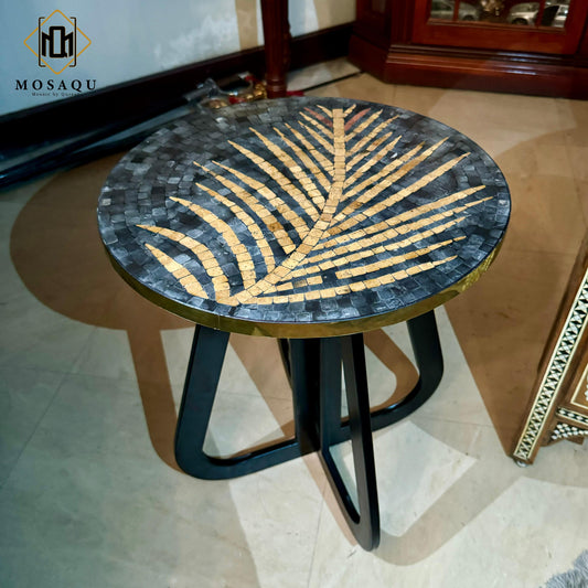 Indoor Black Leaf Stone Coffee Table – Unique Design for Sophisticated Interiors