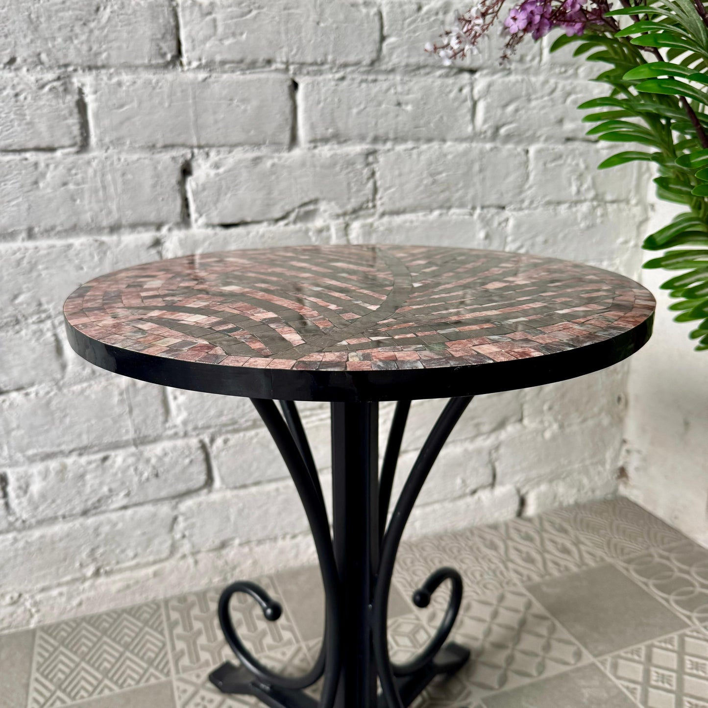 Rosewood Tea Leaf Stone Coffee Table - Ornate Curve Base