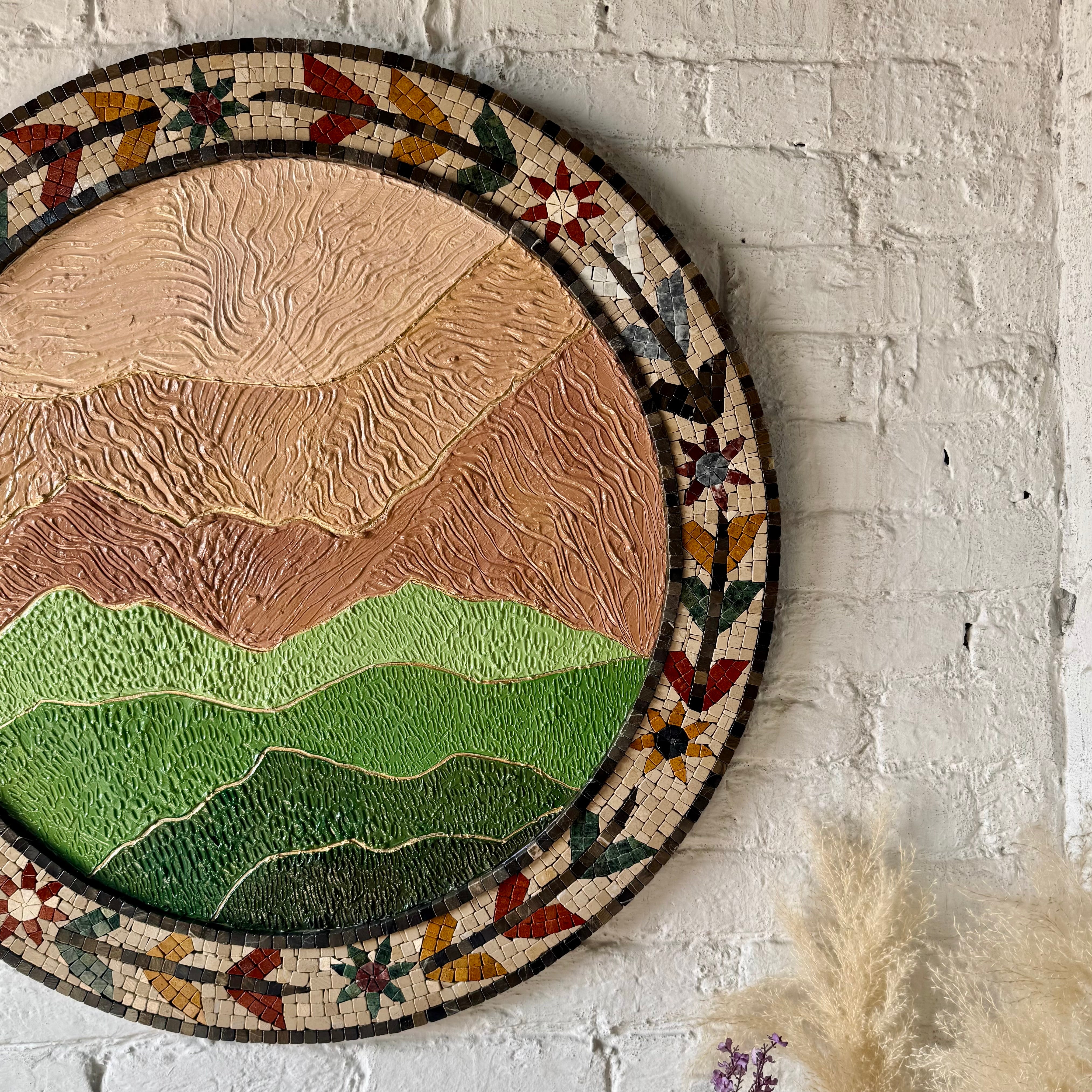 Mountain Serenity: Handcrafted Mosaic & Textured Wall Art