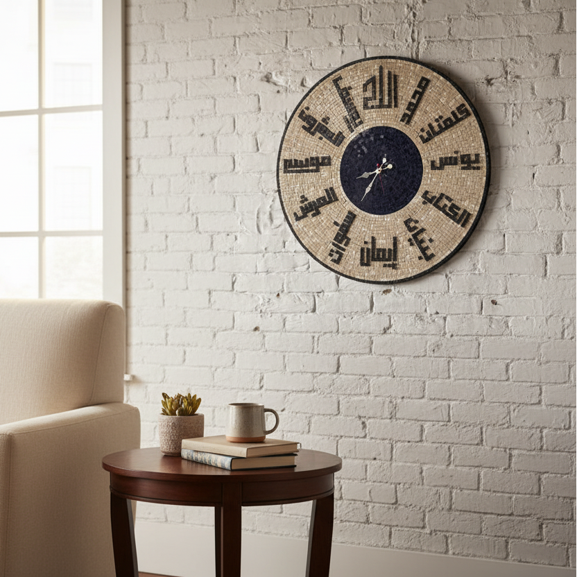 Premium Iskamic Mosaic Stone Wall Clock - Sacred in Every Second