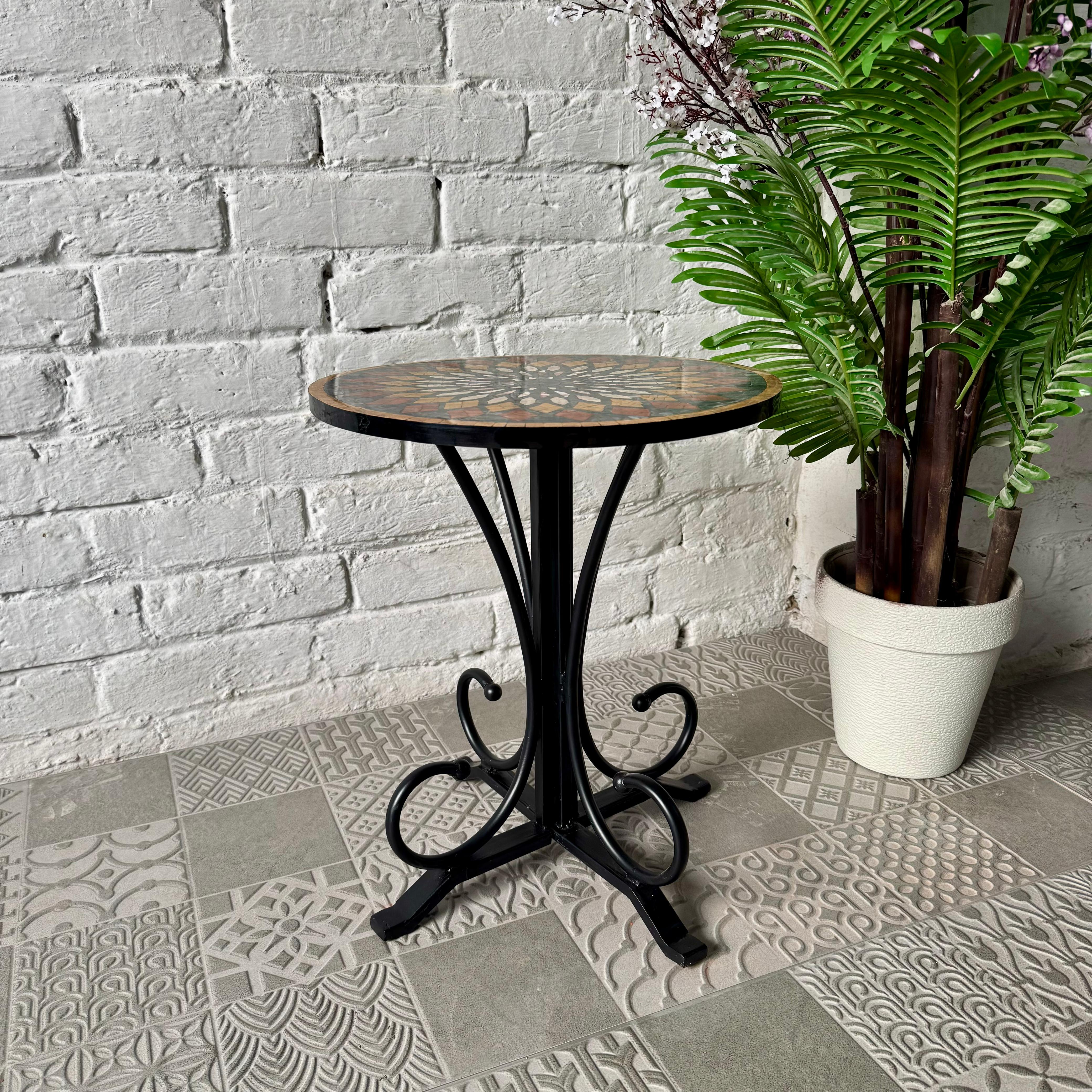 Aurora Mosaic Accent Coffee Table - Ornate Curve Base for Country Home Decor