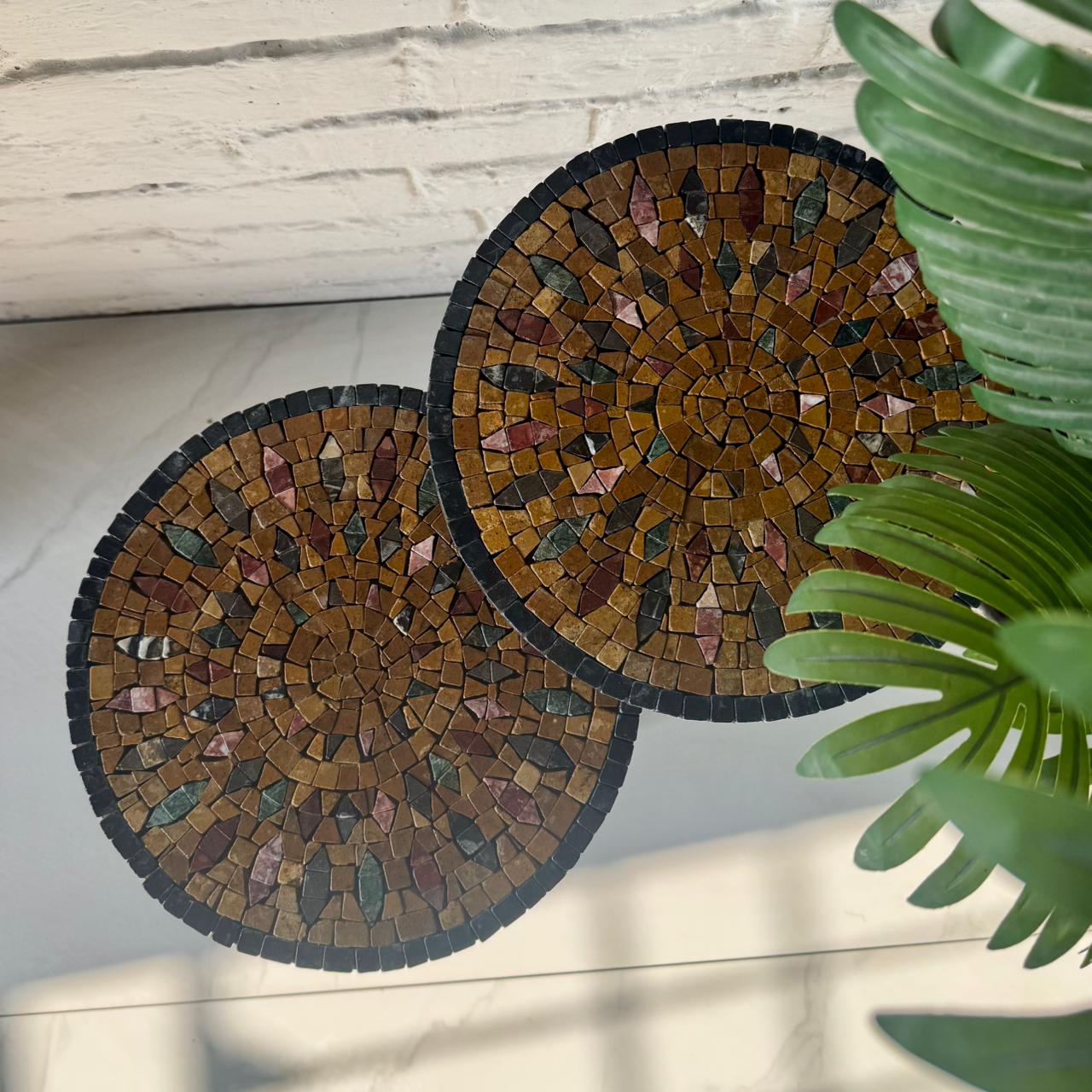 Lux Aurora Mosaic Nesting Tables with Gold Multi-Colours Motif