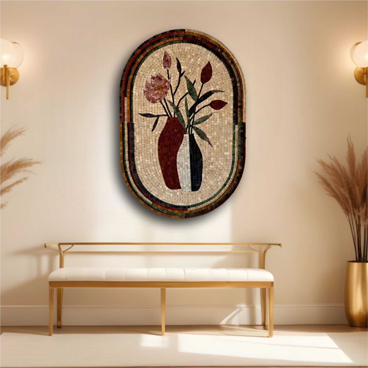 Botanical Whispers: A Luxe Mosaic Artwork for Country Home Decor