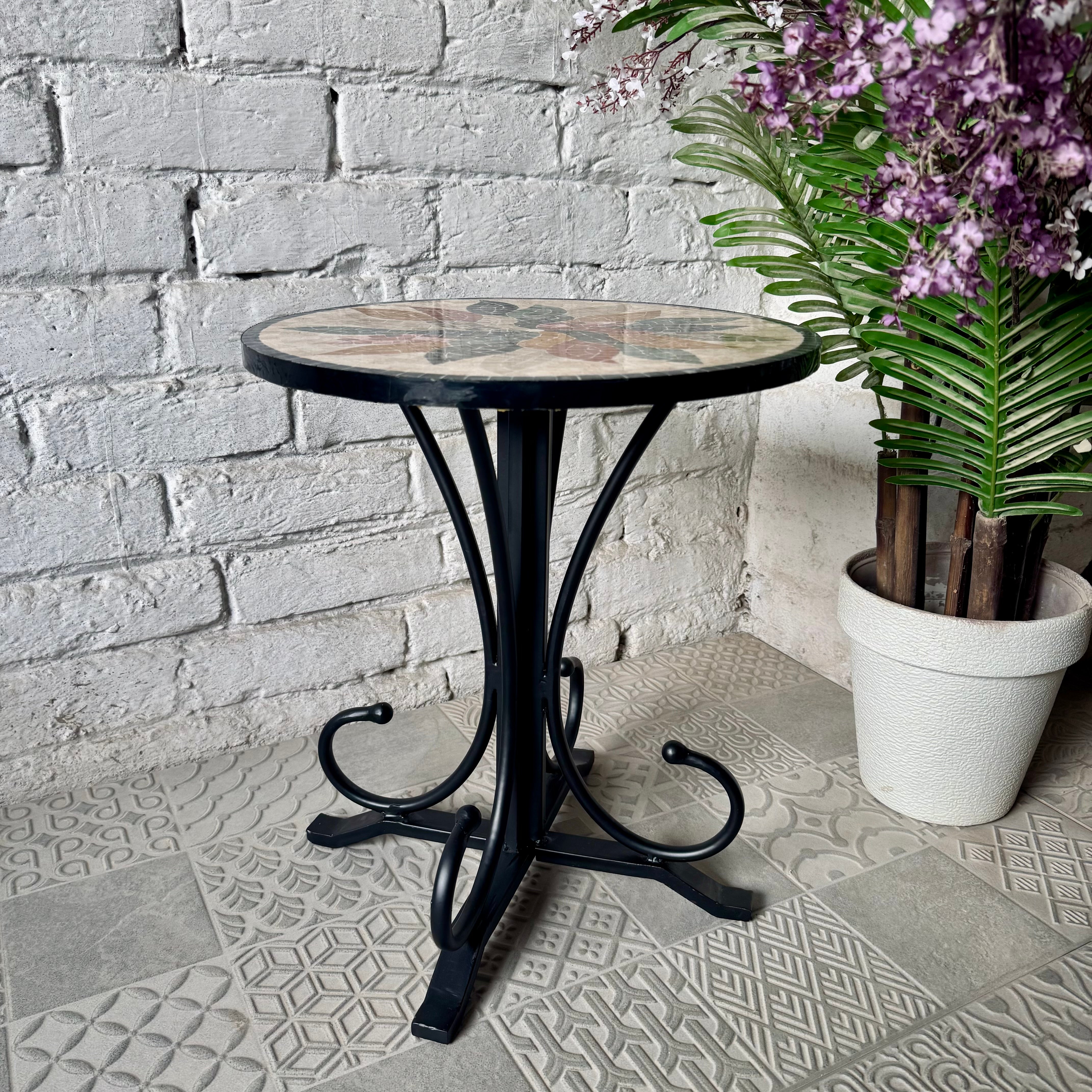 Floral Harmony Mosaic Coffee Table - Ornate Curve Base for Western Home Decor