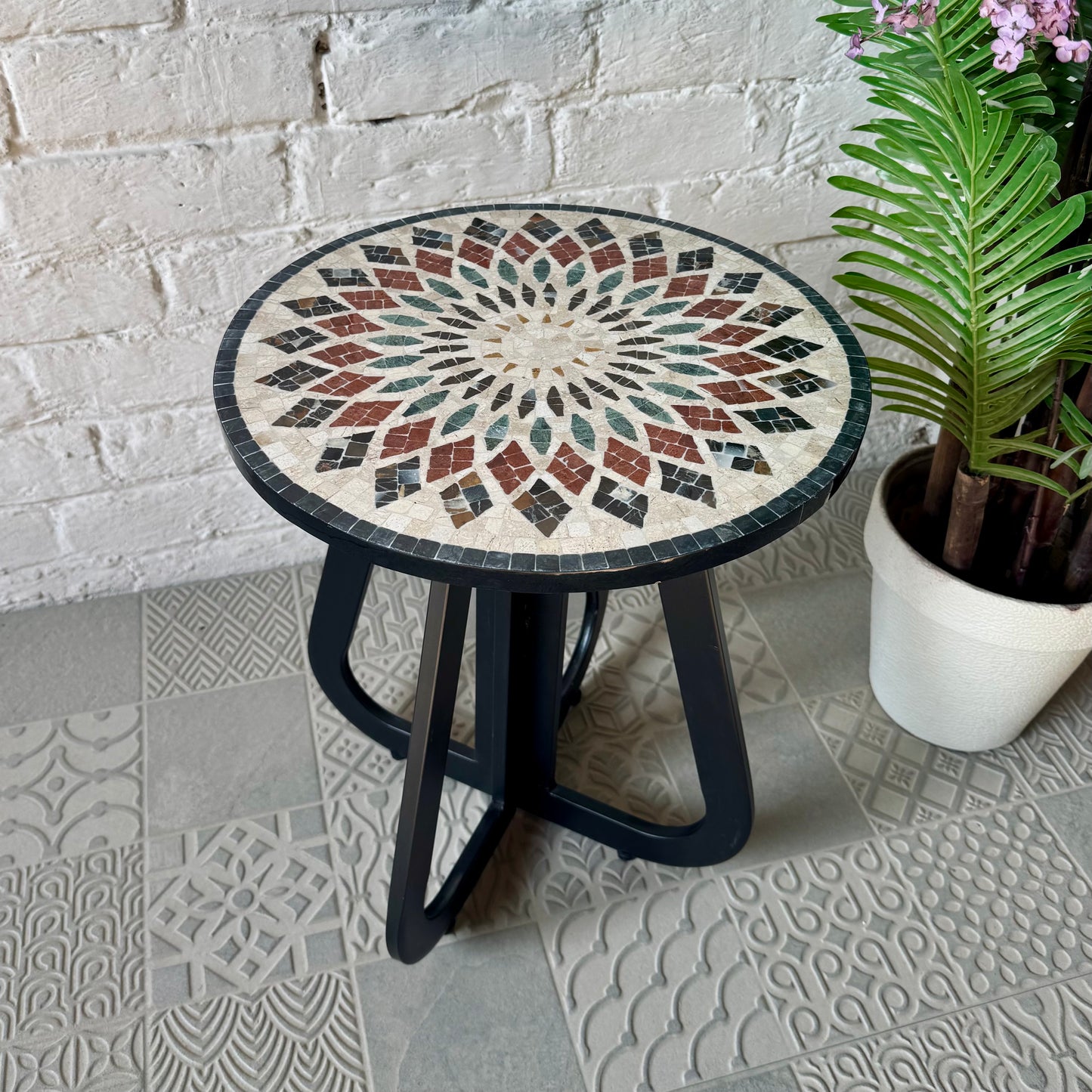 Aurora Mosaic Accent Cream Coffee Table - Infinity Loop Base