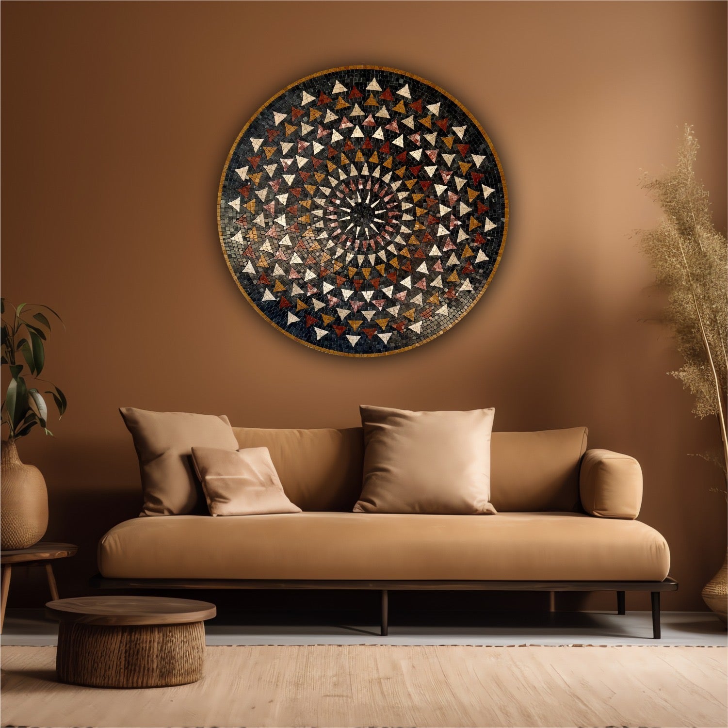 Premium Circular Mosaic Stone Wall Art Unique Interior Decor with Framed Design