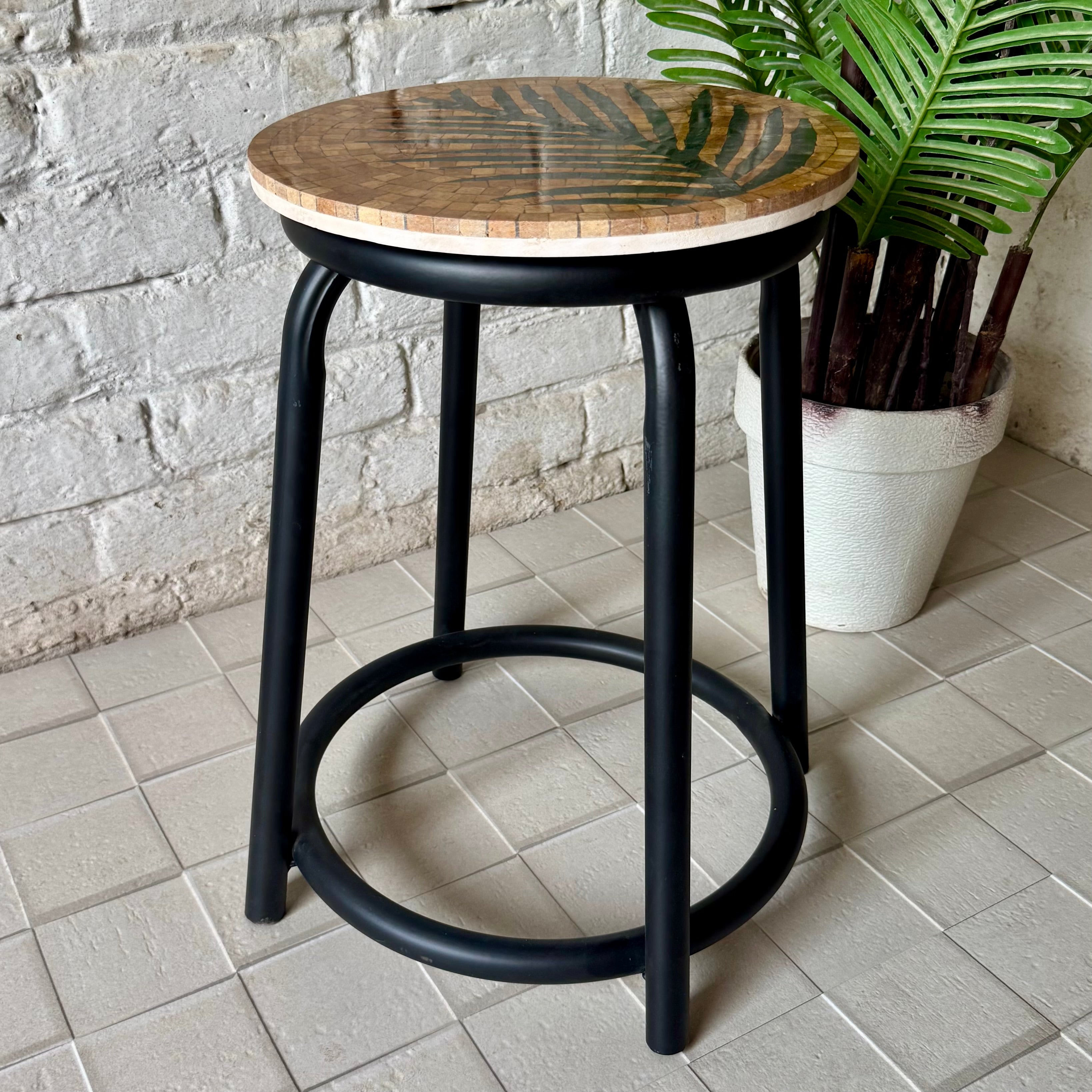 Palm Leaf Mosaic Stool – Handmade Luxury Meets Country Simplicity