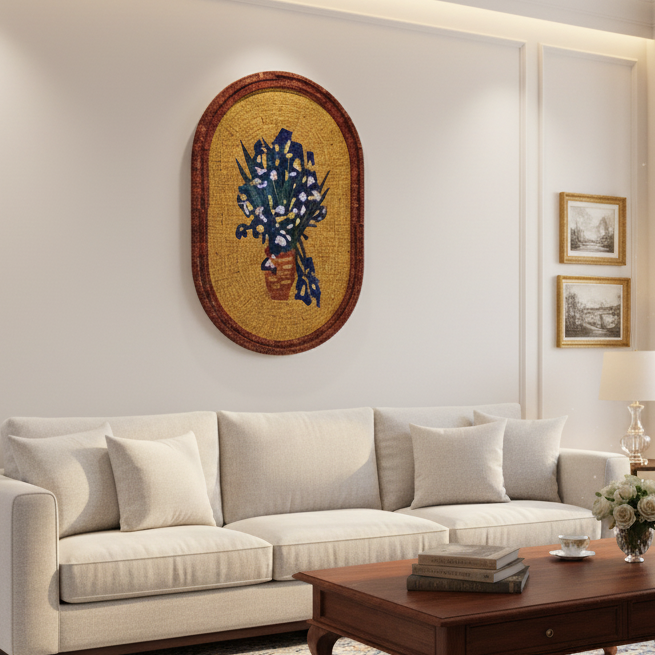 Floral Mosaic Vase Wall Hanging – Artisan Stone Artwork