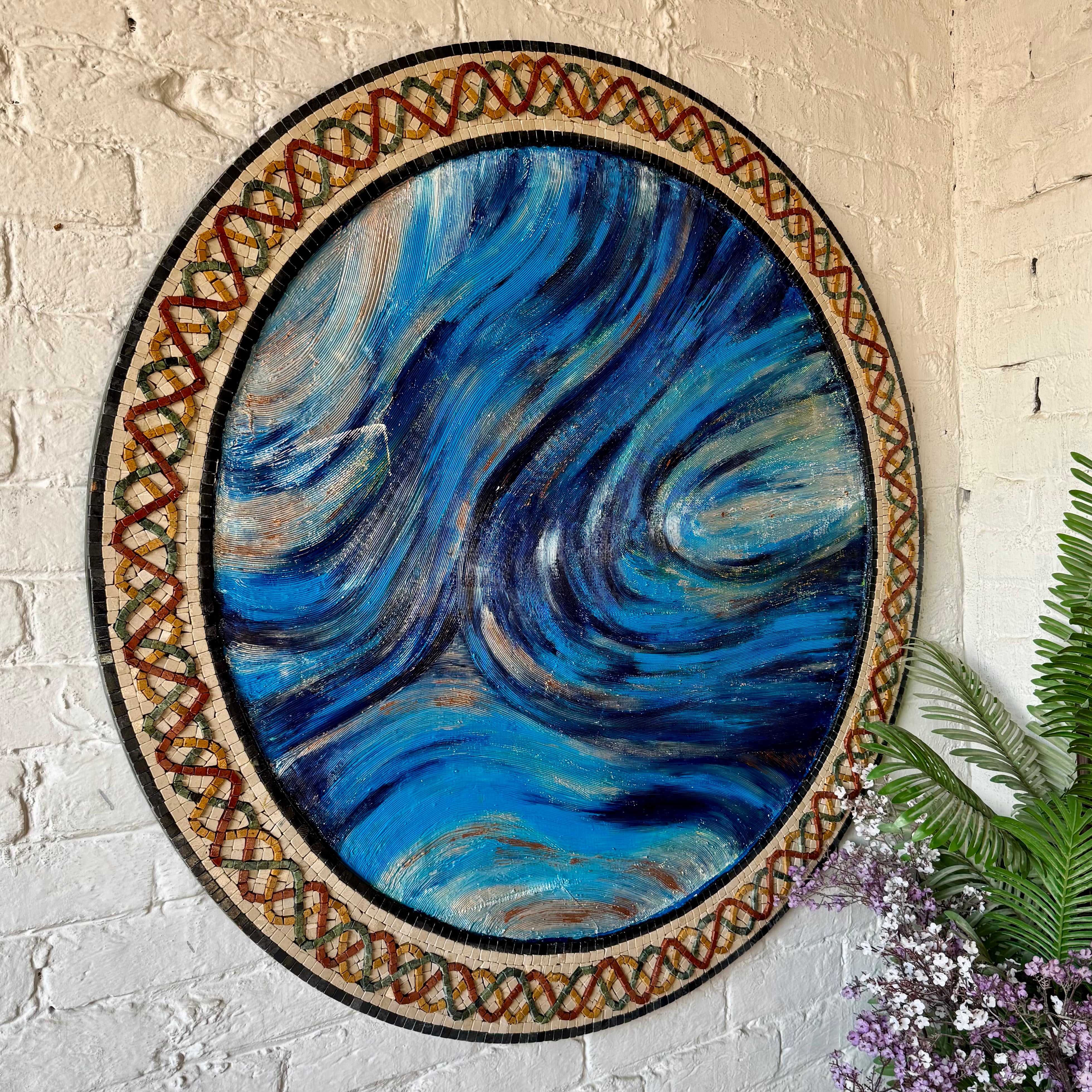 Blue Serenity – Exquisite Mosaic & Textured Artwork with Mesmerizing Fusion