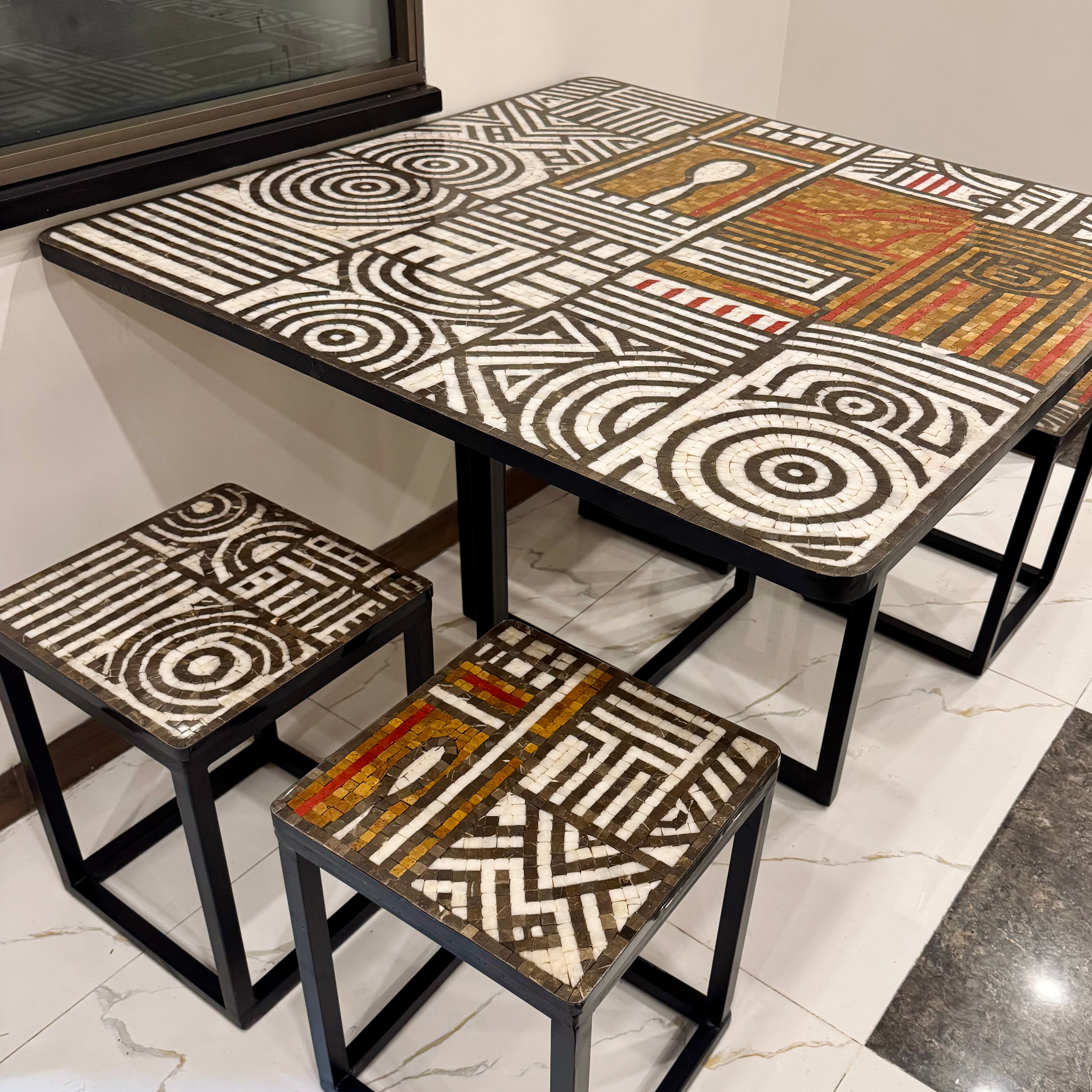 Premium Handcrafted Mosaic Dining Table with Stools