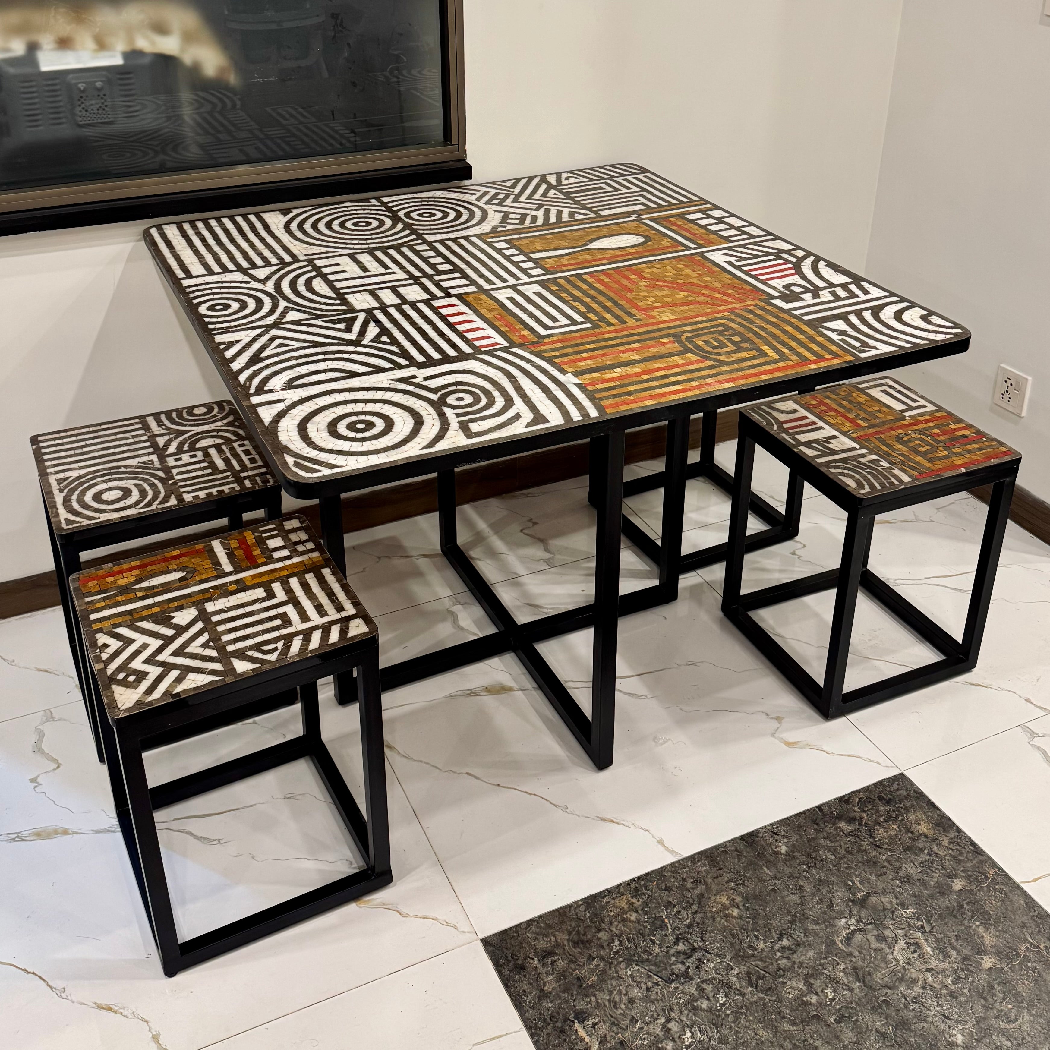Premium Handcrafted Mosaic Dining Table with Stools
