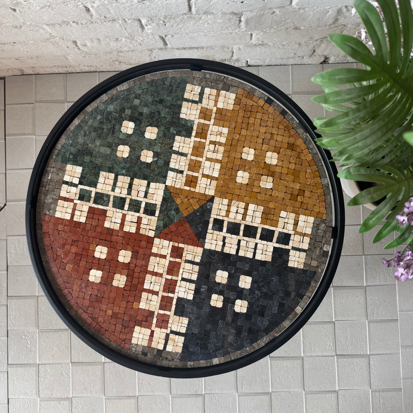 Artisan Stone Coffee Table with Ludo Motif