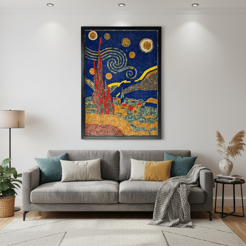 Starry Night Moon Mosaic Artwork - Premium Artifical Stones Artwork