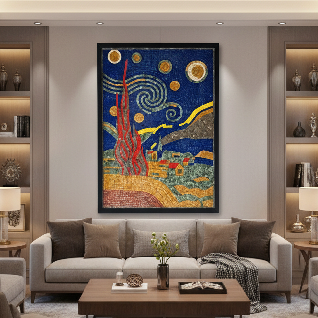 Starry Night Moon Mosaic Artwork - Premium Artifical Stones Artwork