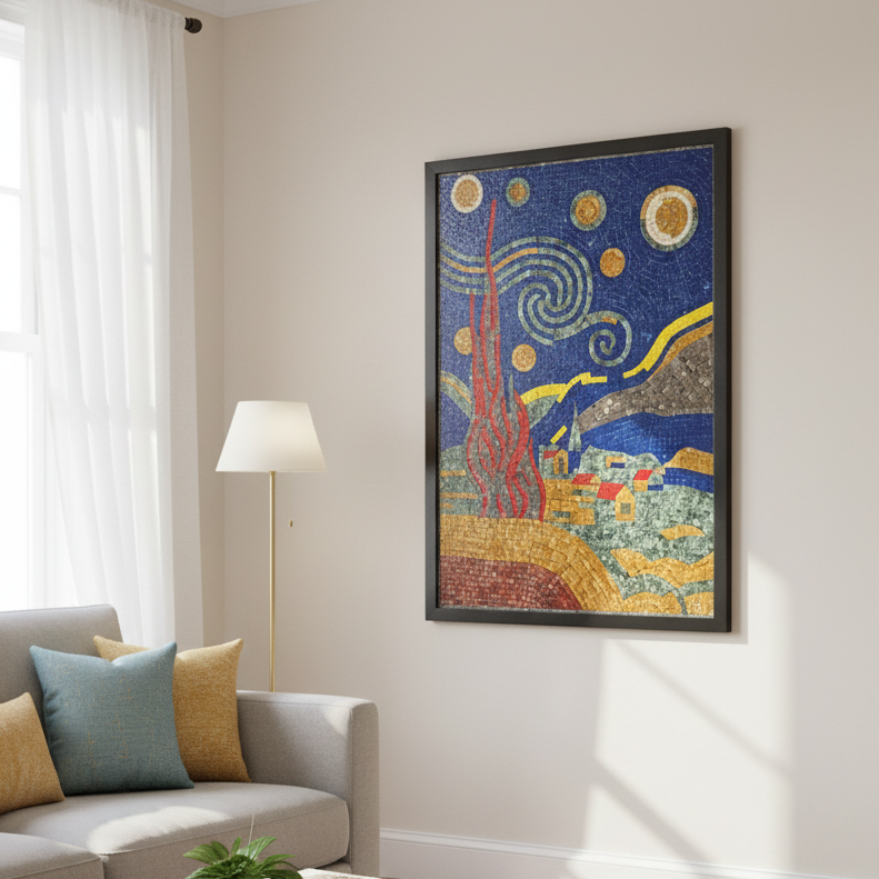 Starry Night Moon Mosaic Artwork - Premium Artifical Stones Artwork