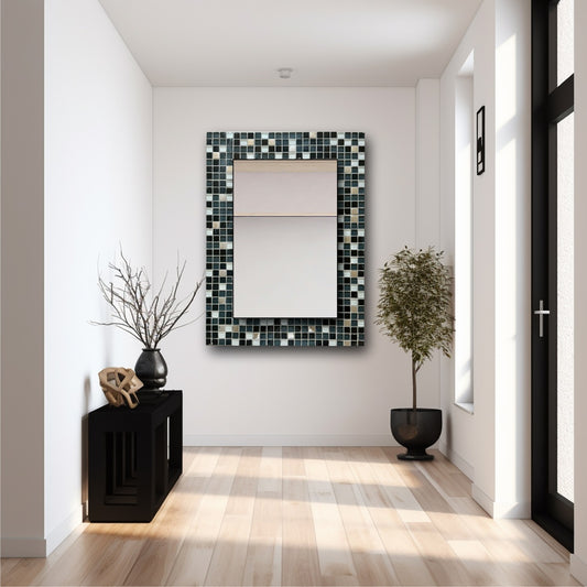 Mystic Grey Mosaic Mirror – Refined Glass Wall Décor