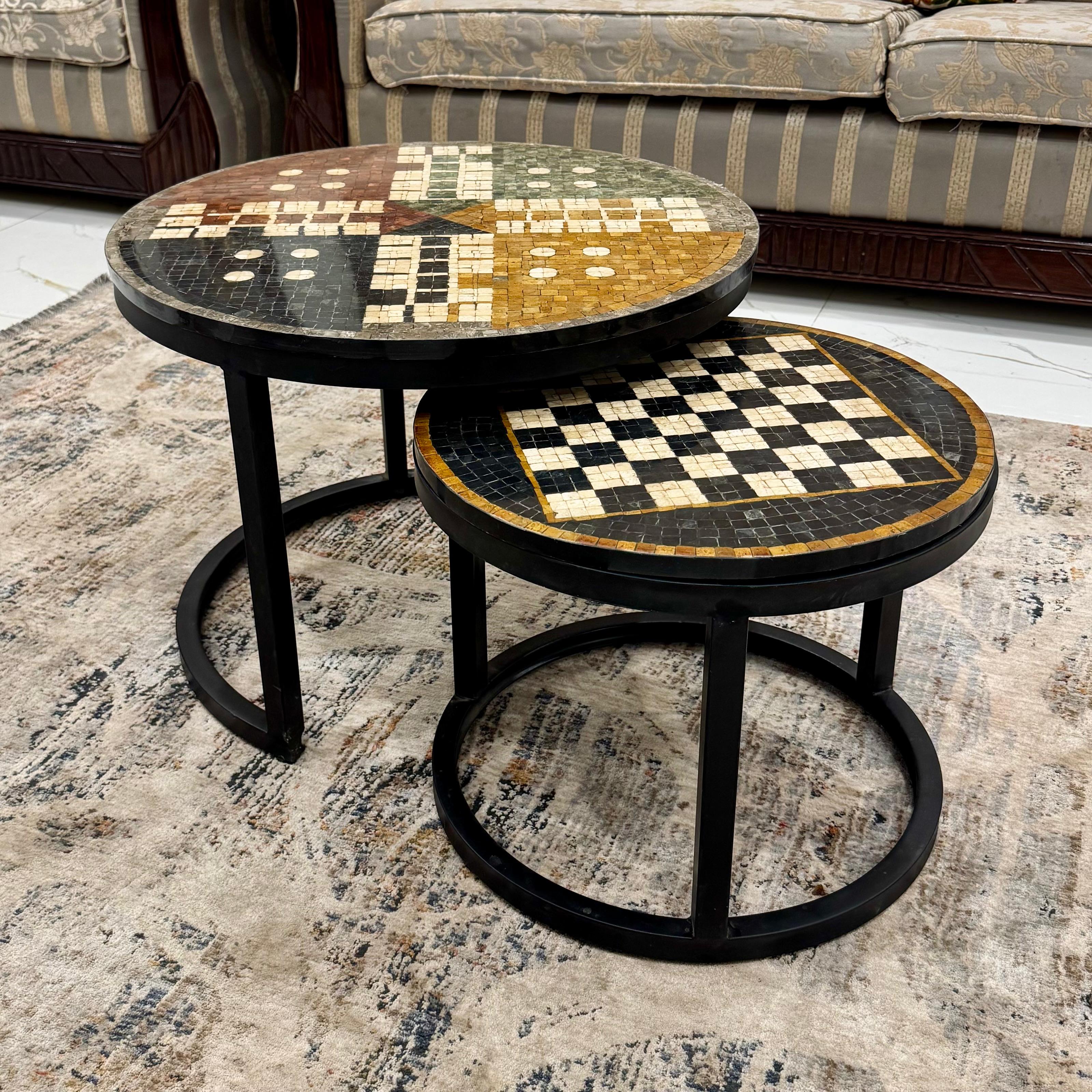 Handmade Ludo & Chess Mosaic Nesting Premium Table